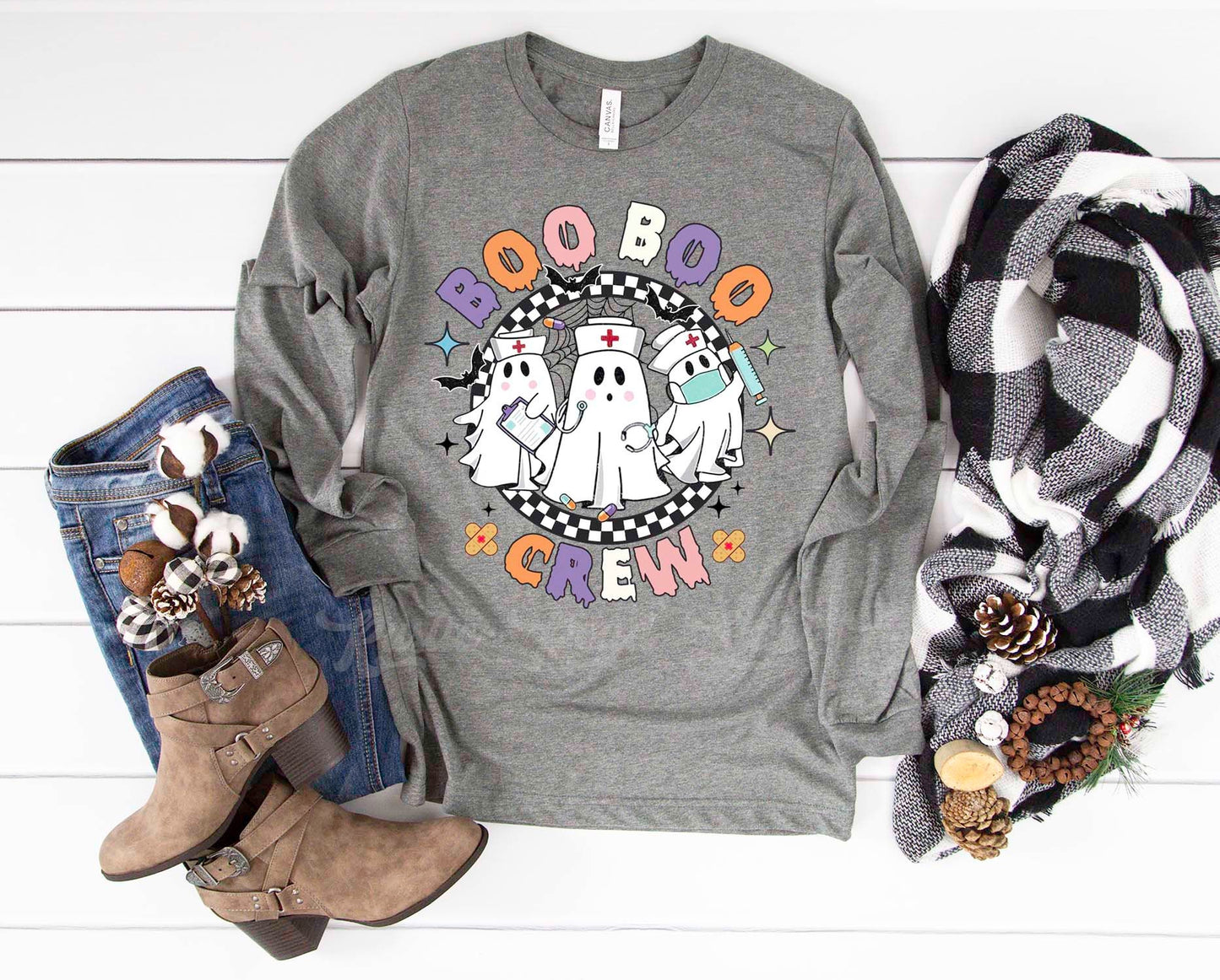 Nurse Halloween Shirt, Boo Boo Crew T-Shirt, Halloween Long Sleeve Shirt, Toddler Halloween Shirt, Girls Halloween Shirt,
