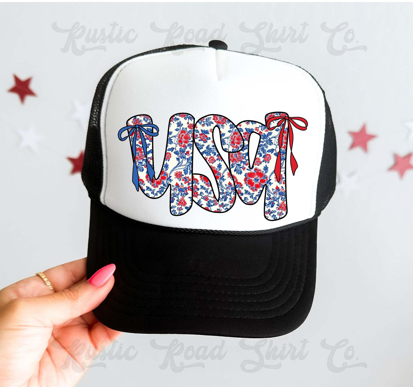 USA Floral Coquette Hat, 4th of July Hat, USA Trucker Hat, Patriotic Hat, Summer Hat, Funny Trucker Hat