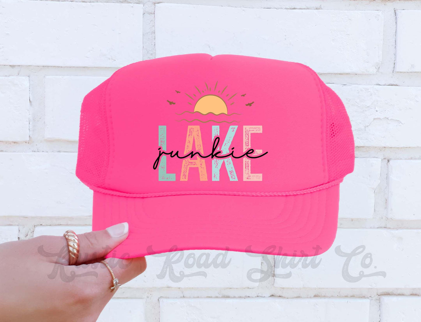 Lake Junkie Trucker Hat, Lake Bum Hat, 90's Retro Neon Hat, Vintage Style Trucker Hat