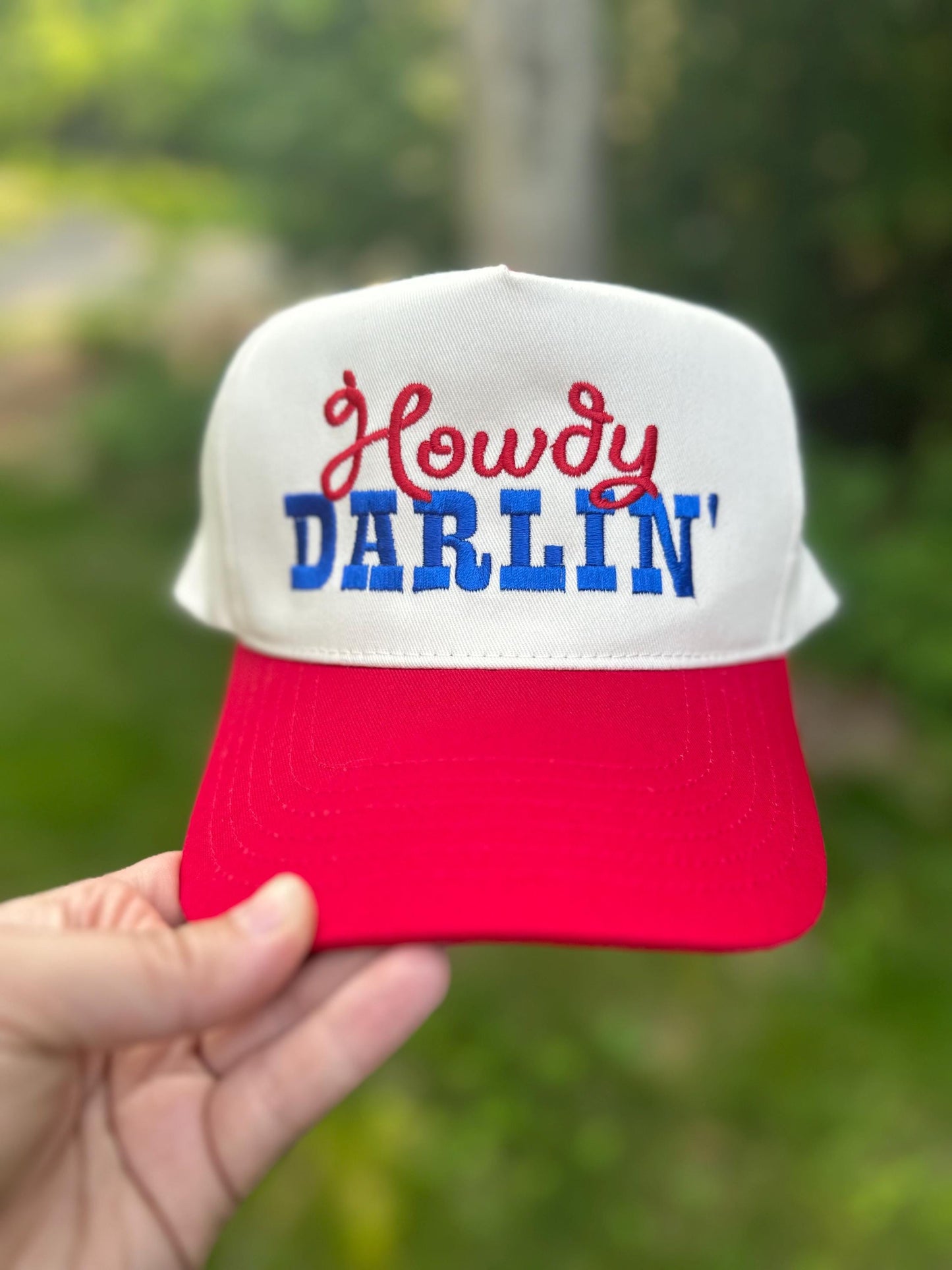 Howdy Darlin’ Embroidered Hat, Western Embroidered Hat, 4th of July Embroidered Hat, Embroidered Fourth of July Hat, Custom Trucker Hat