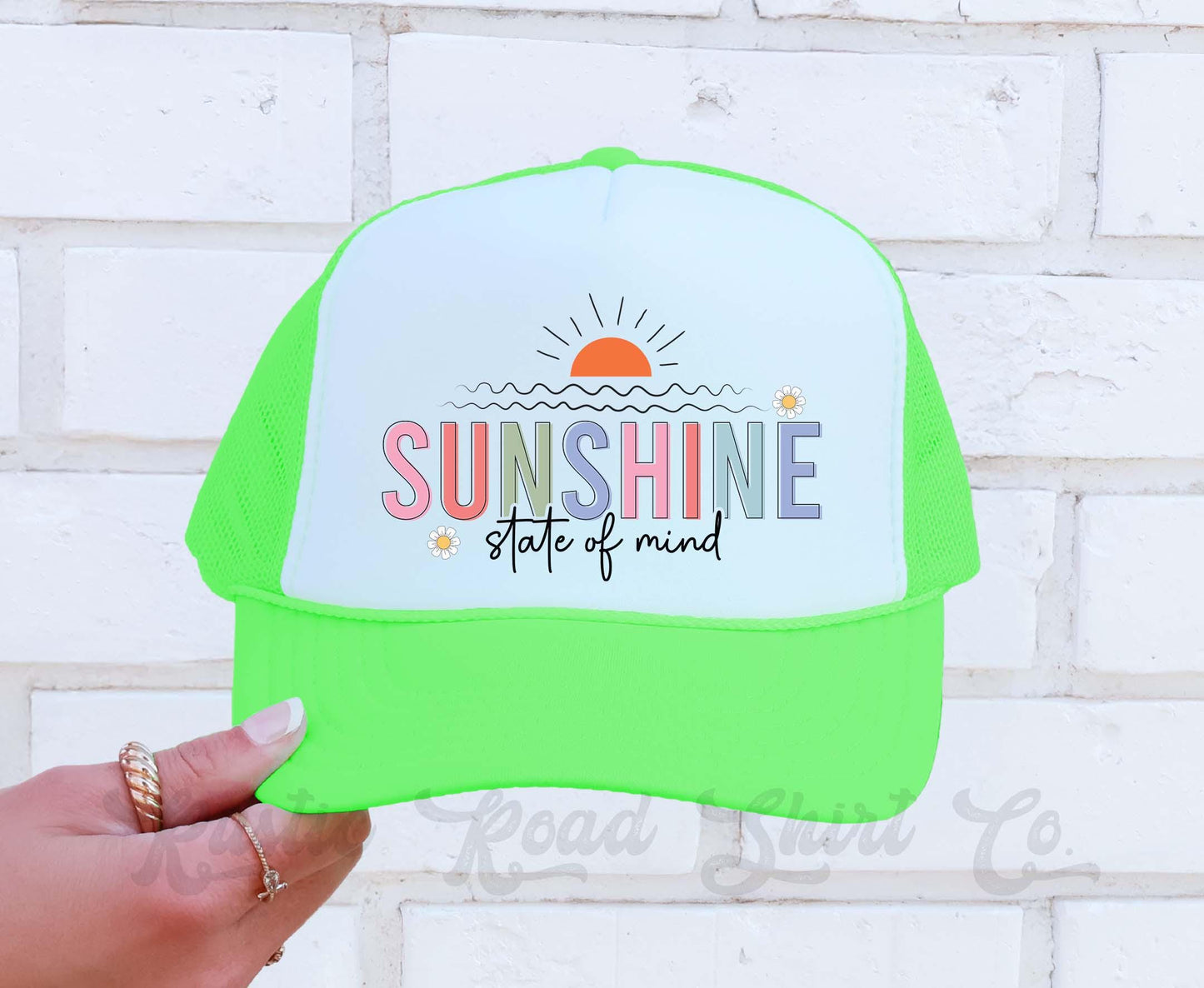 Sunshine State of Mind Hat, Lake Bum Hat, 90's Retro Neon Hat, Vintage Style Trucker Hat