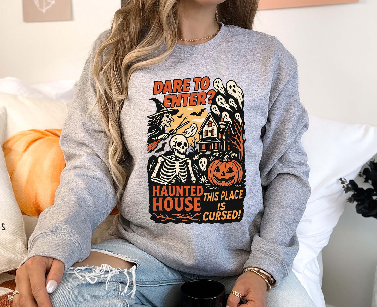 Haunted Halloween Sweatshirt, Women's Halloween Sweatshirt, Retro Halloween Sweatshirt, Toddler Halloween Sweatshirt