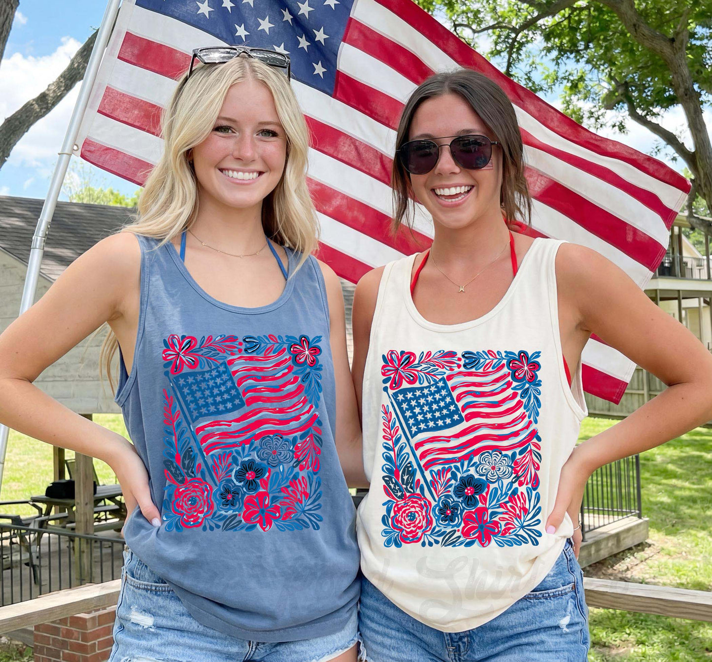 American Flag Faux Glitter Tank Top, 4th of July Tank Top, Comfort Colors Tank Top