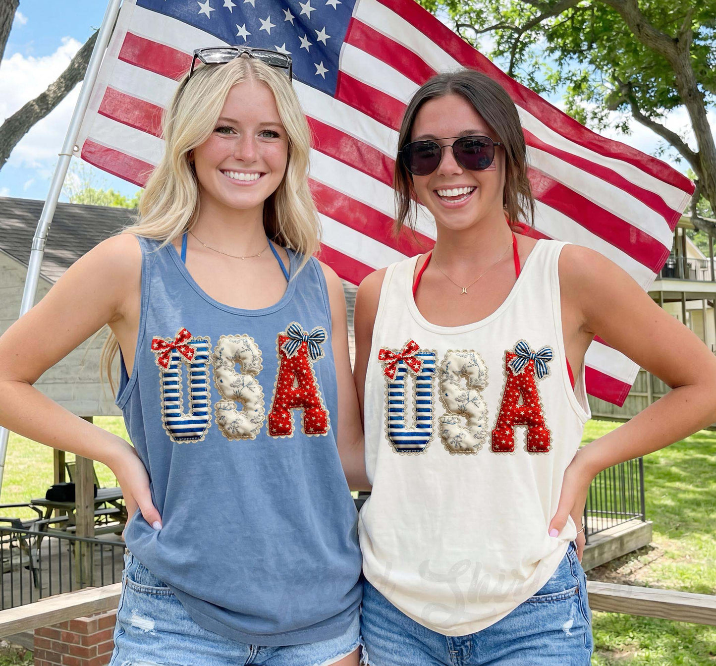 USA 4th of July Faux Quilt Tank Top, Patriotic Fourth of July Tank, Comfort Colors Tank