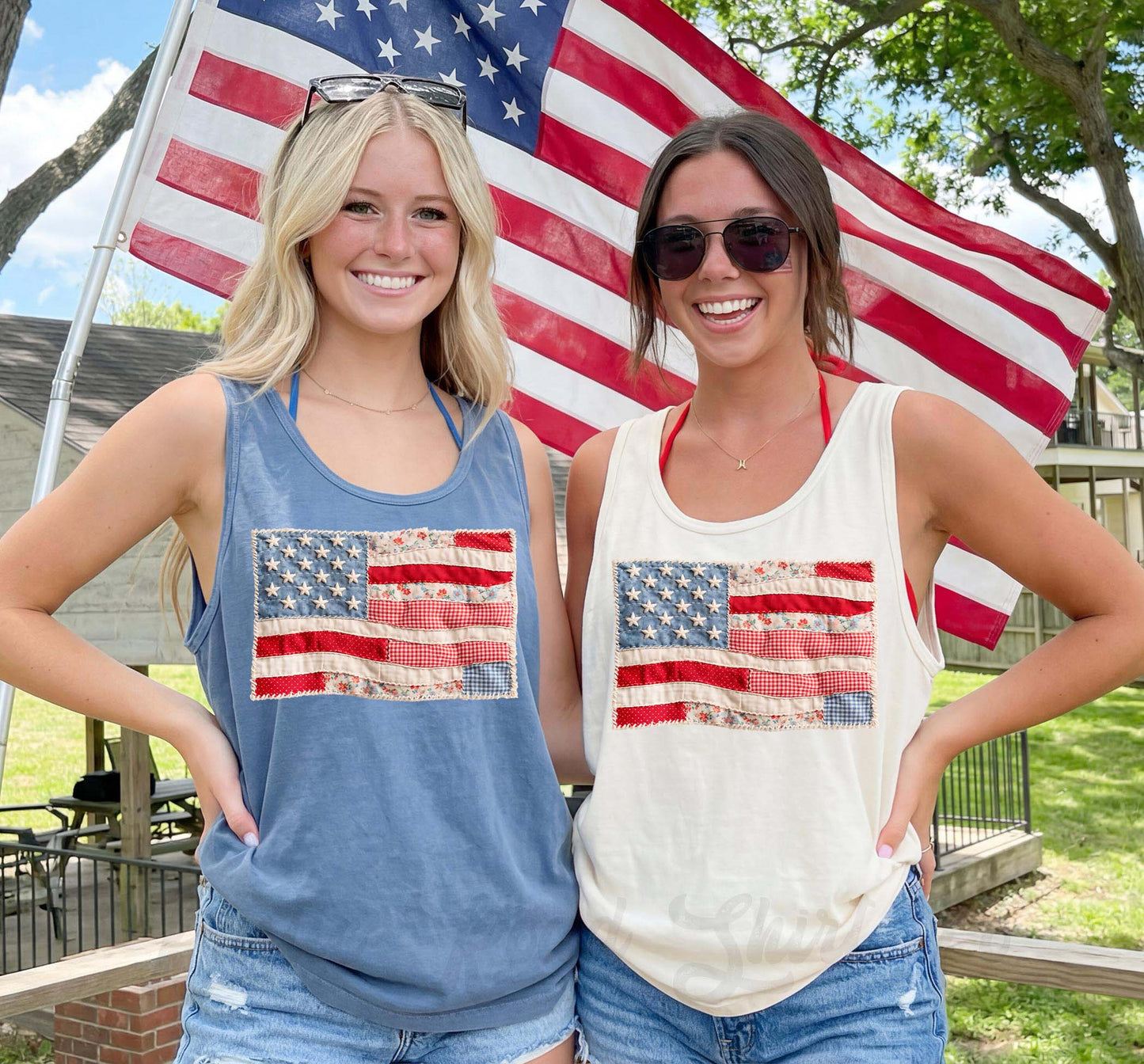 American Flag Faux Quilt Tank Top, 4th of July Tank, Comfort Colors Tank