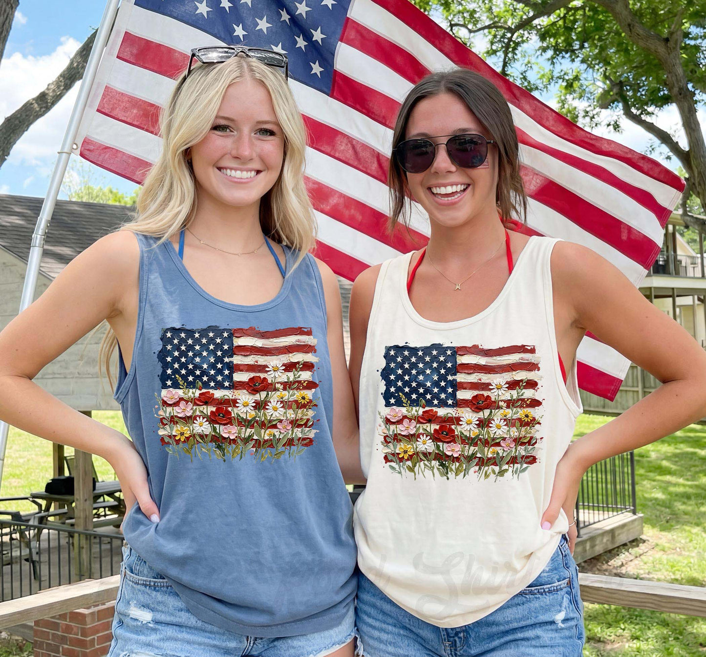 Comfort Colors Patriotic Floral Flag Tank Top – Vintage USA Flower Shirt, 4th of July Tank, Summer Graphic Tee