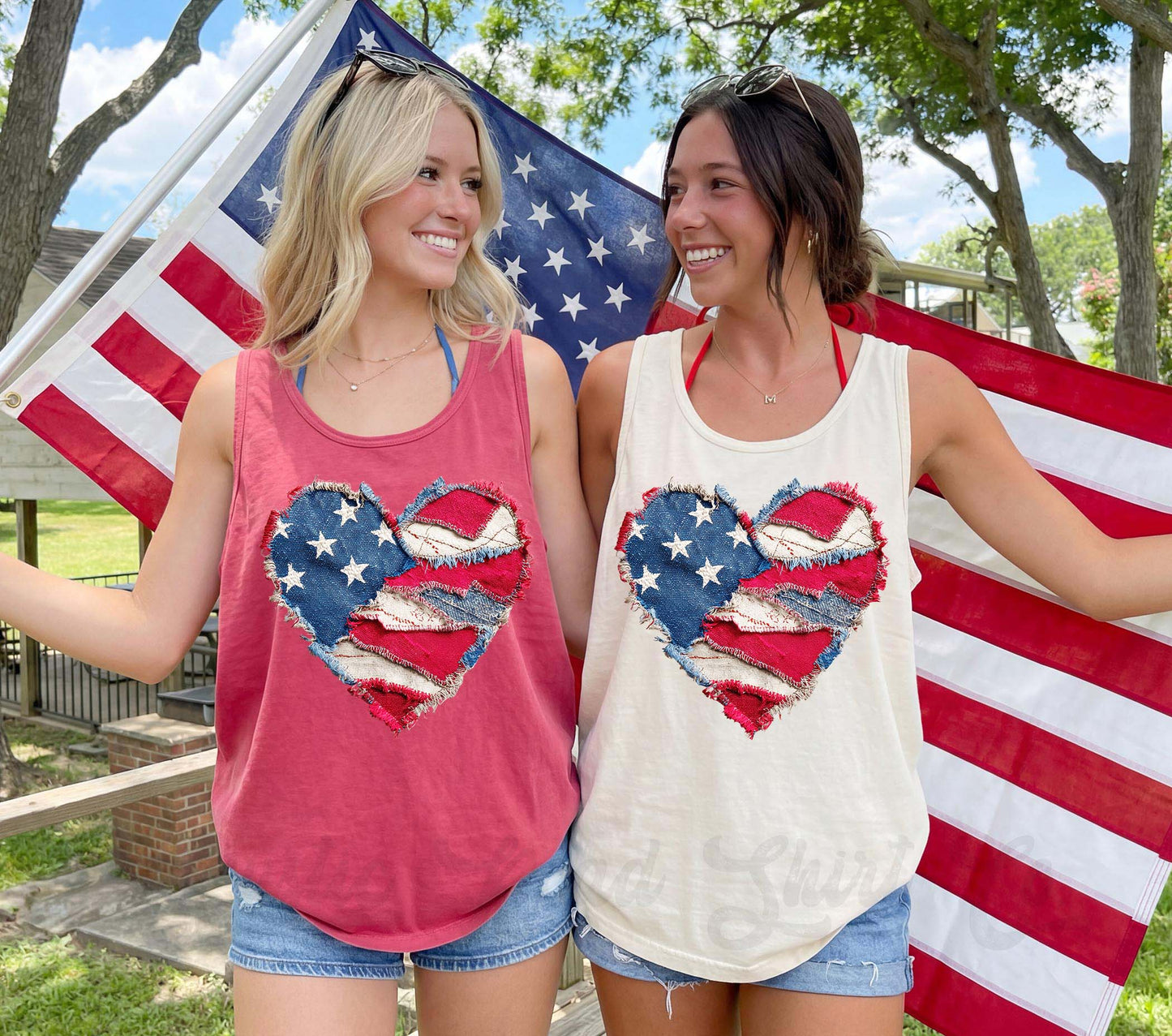 American Flag Heart Faux Quilt Tank Top, 4th of July Tank, Comfort Colors Tank