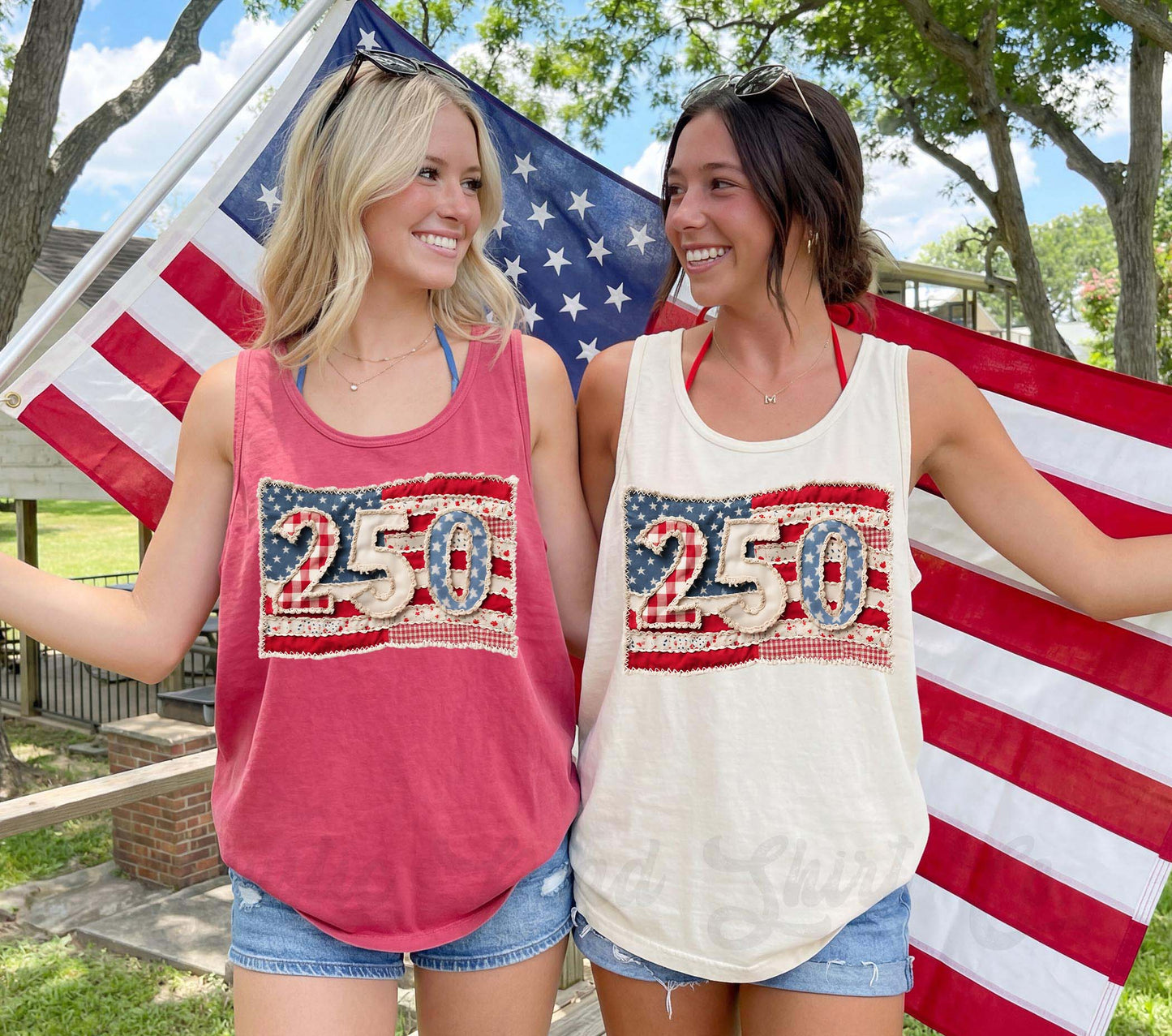 250 Years America Faux Quilt Tank Top, 4th of July Tank Top, Comfort Colors Tank Top