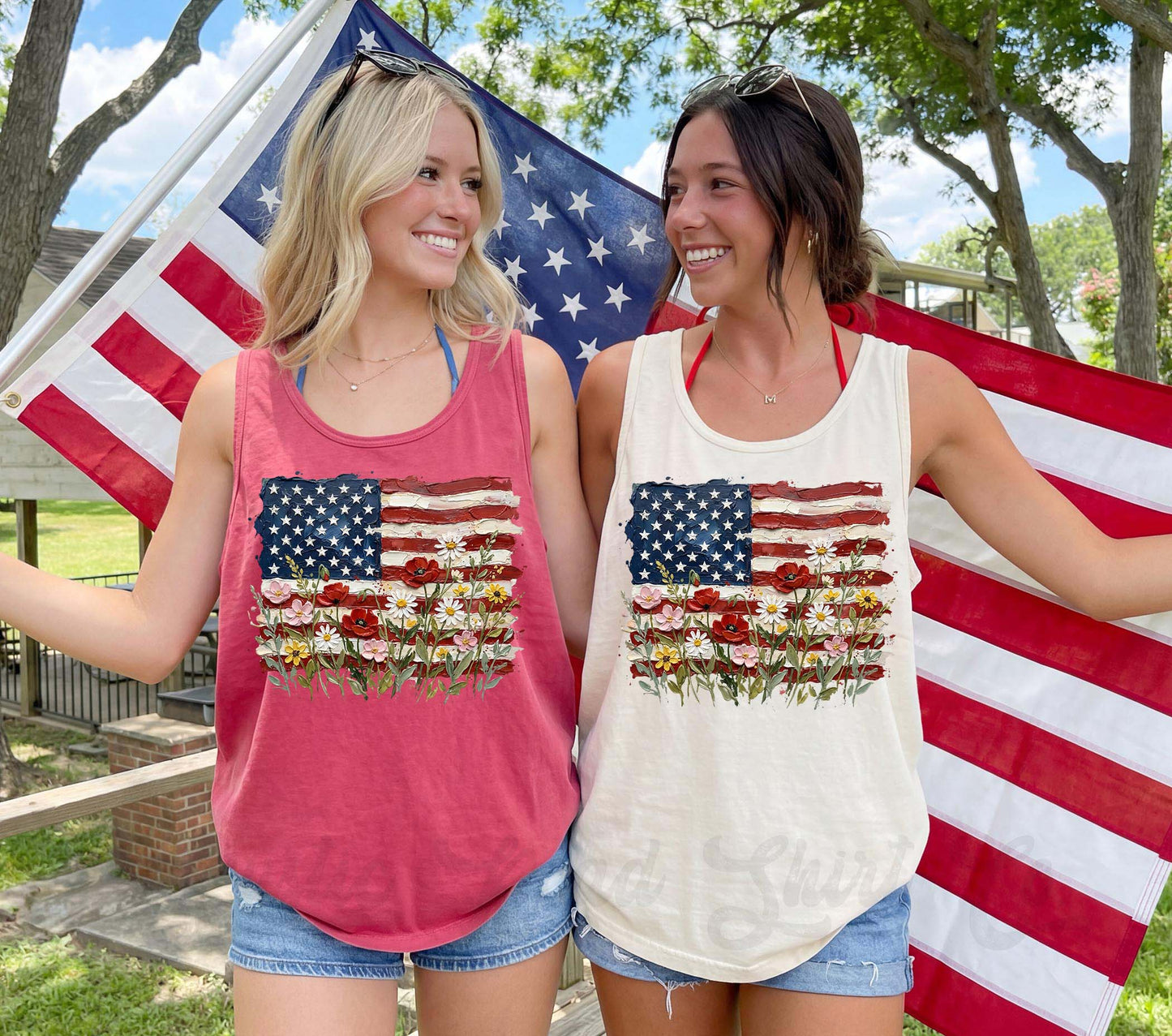 Comfort Colors Patriotic Floral Flag Tank Top – Vintage USA Flower Shirt, 4th of July Tank, Summer Graphic Tee