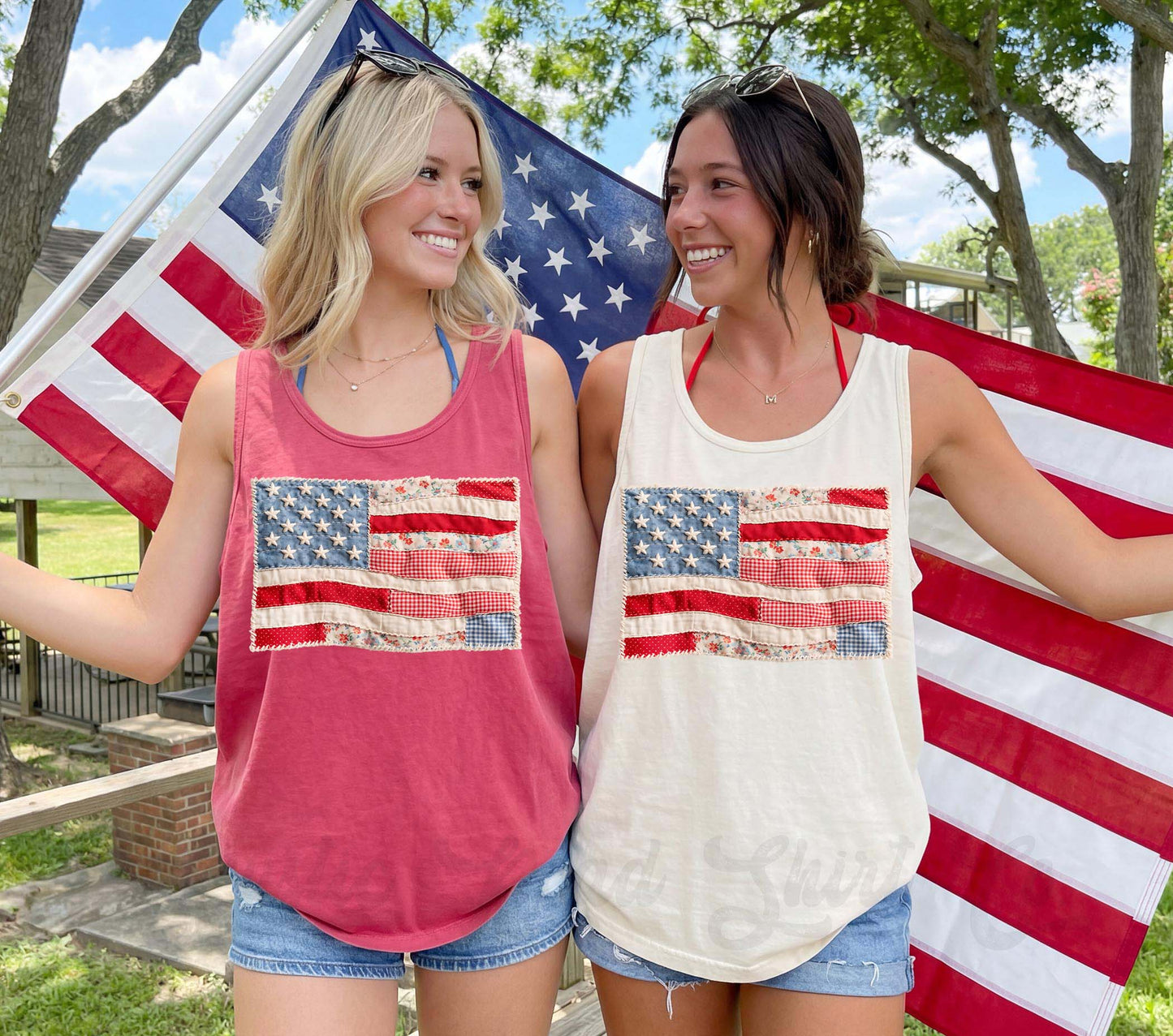 American Flag Faux Quilt Tank Top, 4th of July Tank, Comfort Colors Tank
