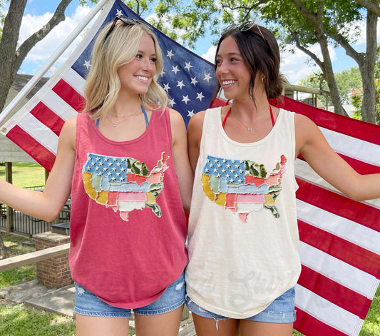 United States Faux Quilt Tank Top, 4th of July Tank, Comfort Colors Tank