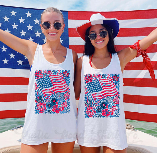 American Flag Faux Glitter Tank Top, 4th of July Tank Top, Comfort Colors Tank Top