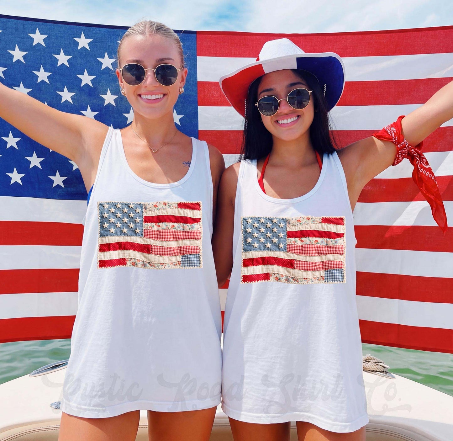 American Flag Faux Quilt Tank Top, 4th of July Tank, Comfort Colors Tank