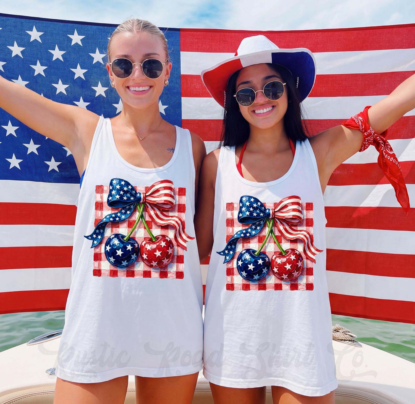 Cherry Checkered Americana Tank Top, 4th of July Tank Top, Comfort Colors Tank Top