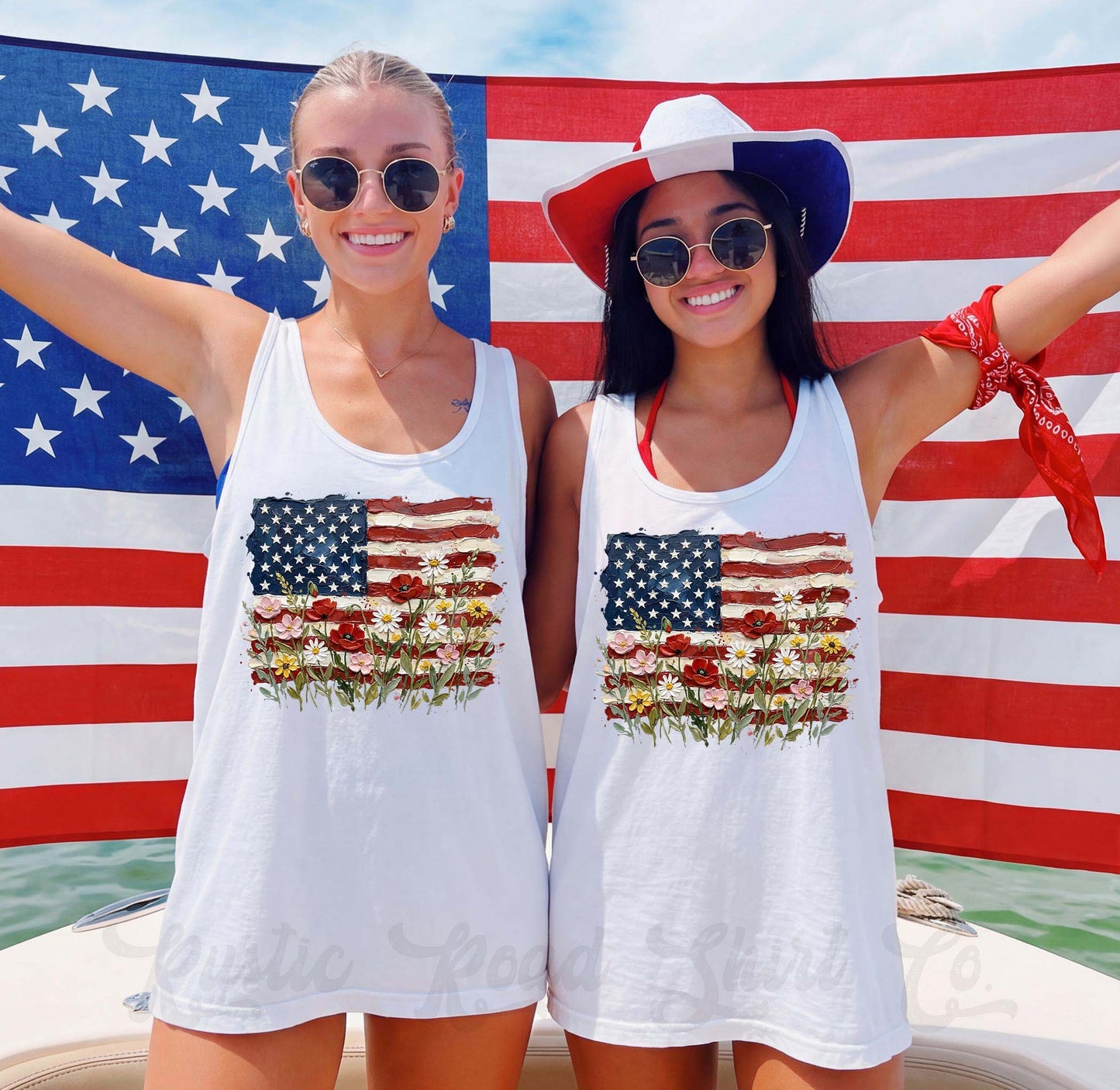 Comfort Colors Patriotic Floral Flag Tank Top – Vintage USA Flower Shirt, 4th of July Tank, Summer Graphic Tee