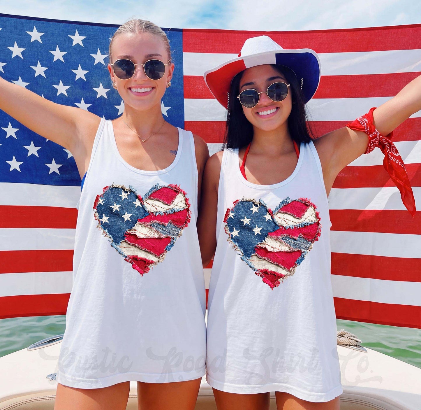 American Flag Heart Faux Quilt Tank Top, 4th of July Tank, Comfort Colors Tank