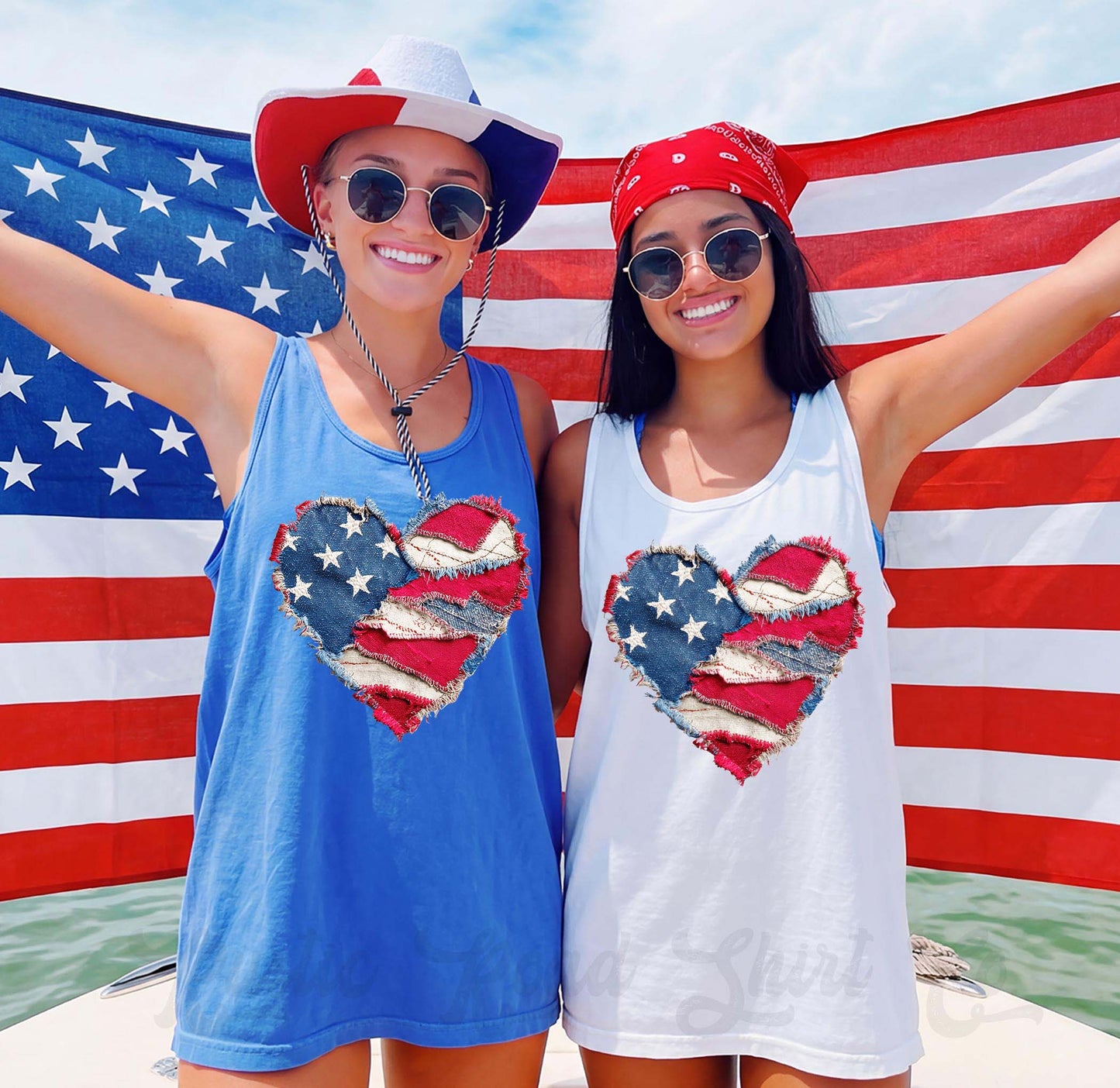 American Flag Heart Faux Quilt Tank Top, 4th of July Tank, Comfort Colors Tank