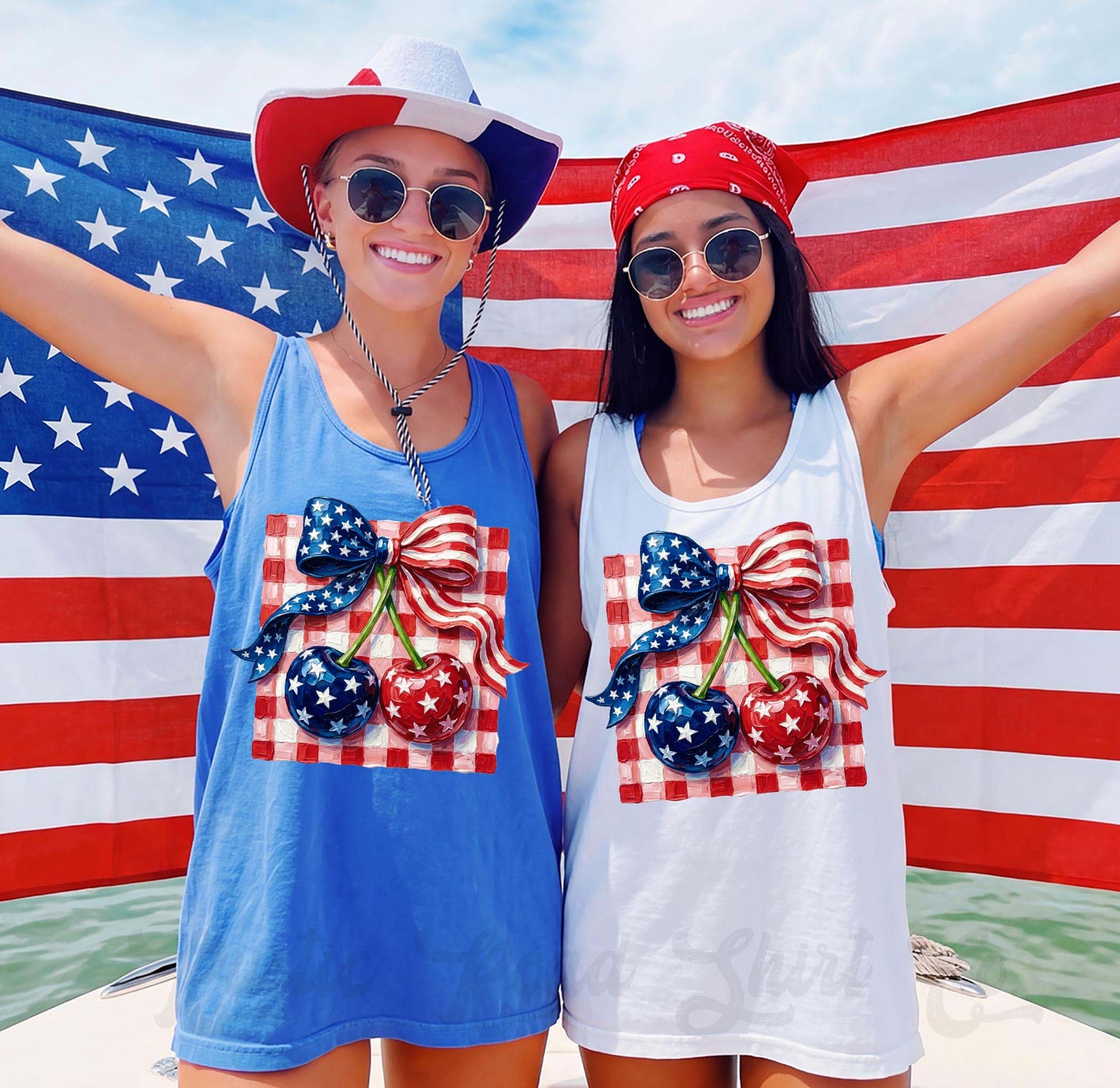 Cherry Checkered Americana Tank Top, 4th of July Tank Top, Comfort Colors Tank Top