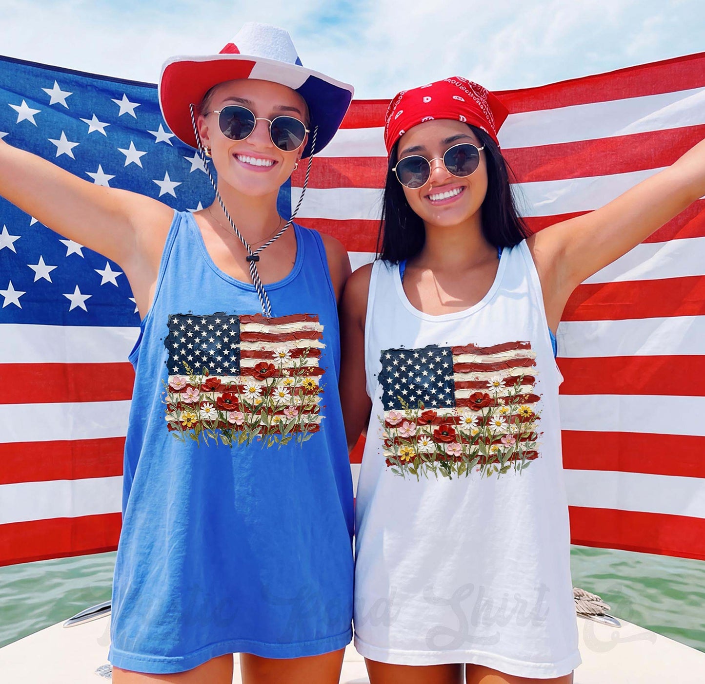 Comfort Colors Patriotic Floral Flag Tank Top – Vintage USA Flower Shirt, 4th of July Tank, Summer Graphic Tee