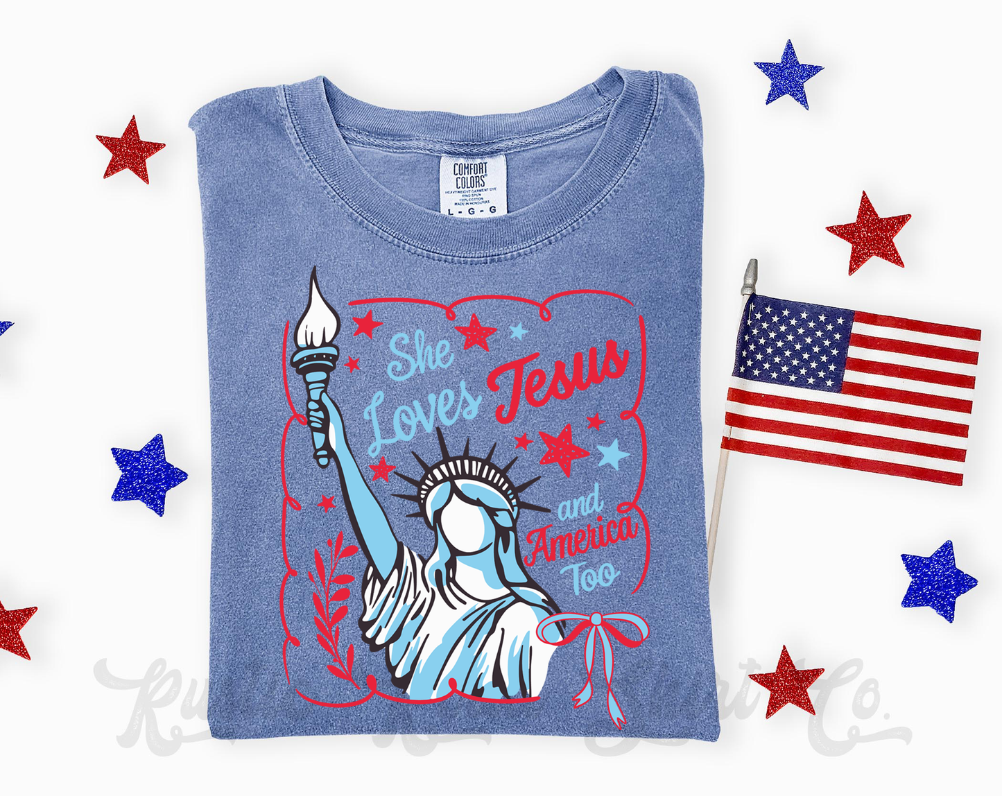 She Loves America and Jesus Too Shirt, 4th of July Shirt, Comfort Colors Shirt