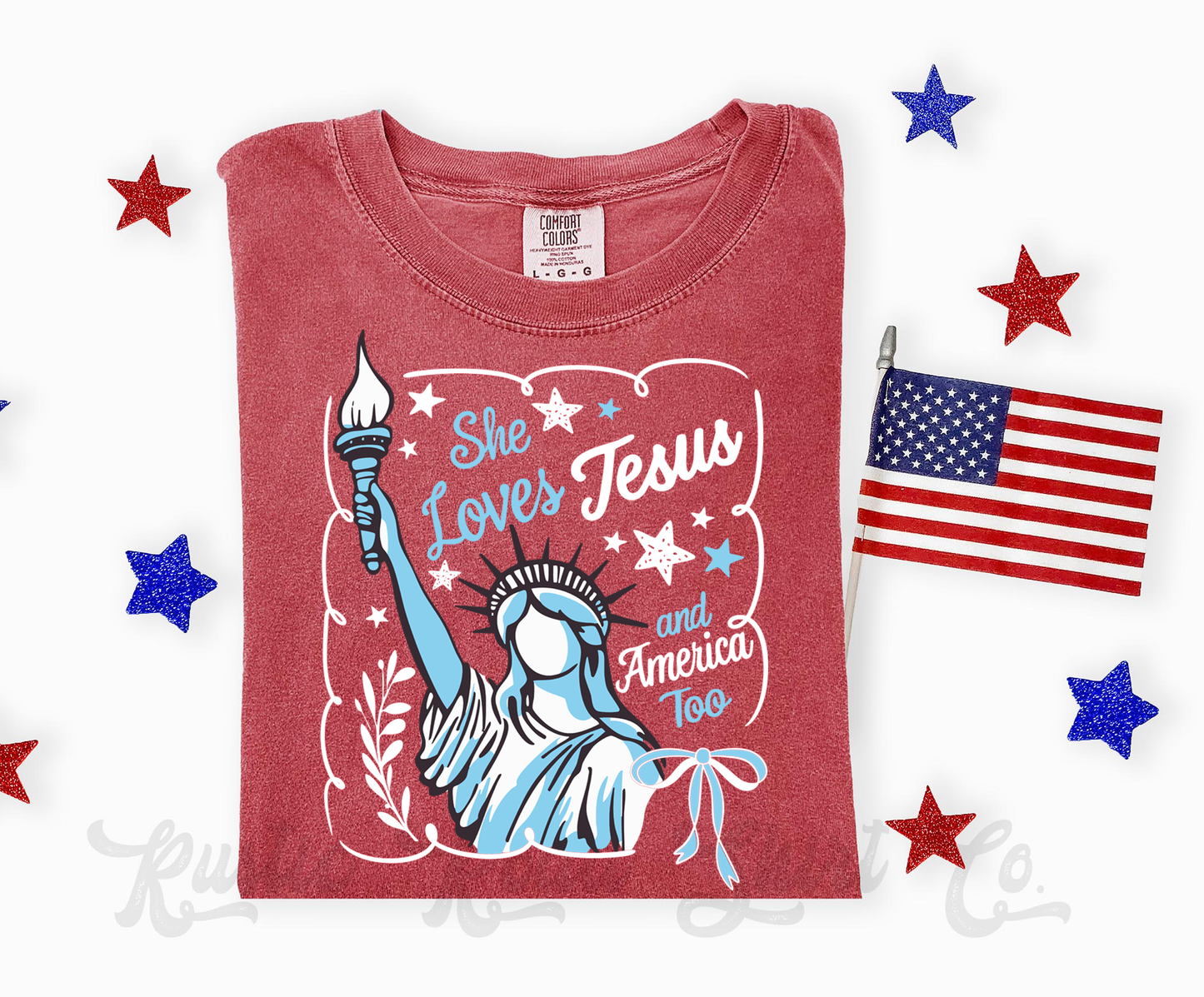 She Loves America and Jesus Too Shirt, 4th of July Shirt, Comfort Colors Shirt