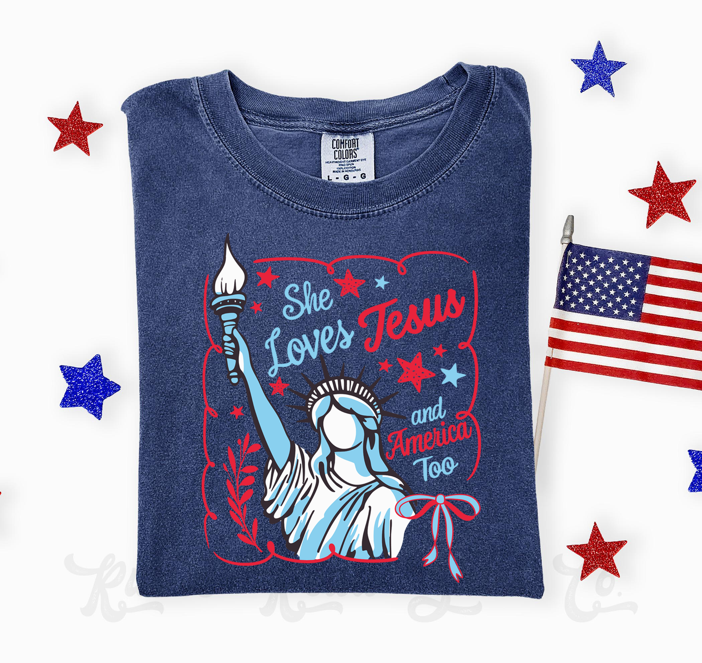 She Loves America and Jesus Too Shirt, 4th of July Shirt, Comfort Colors Shirt