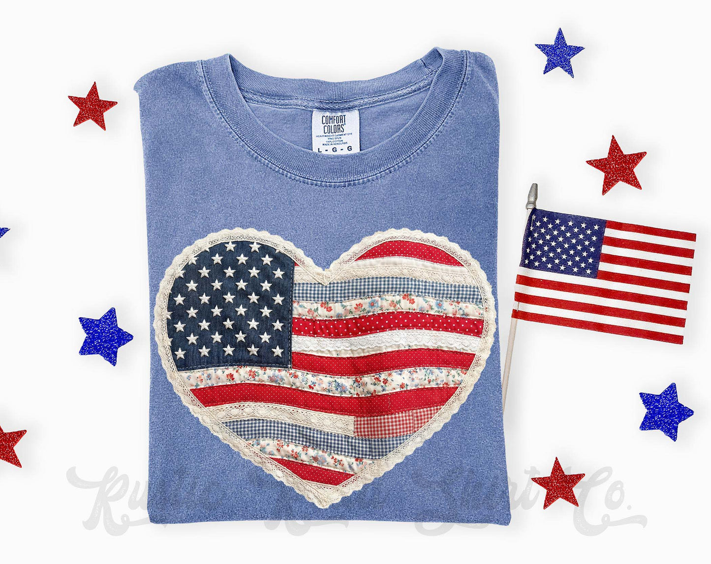 USA Heart Faux Quilt Shirt, 4th of July Shirt, Comfort Colors Shirt
