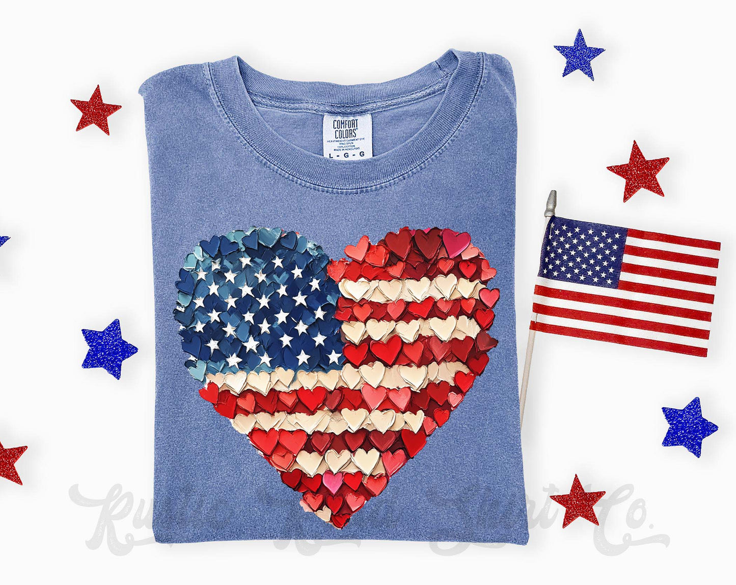 Heart American Flag July Shirt, 4th of July Shirt, Comfort Colors Shirt