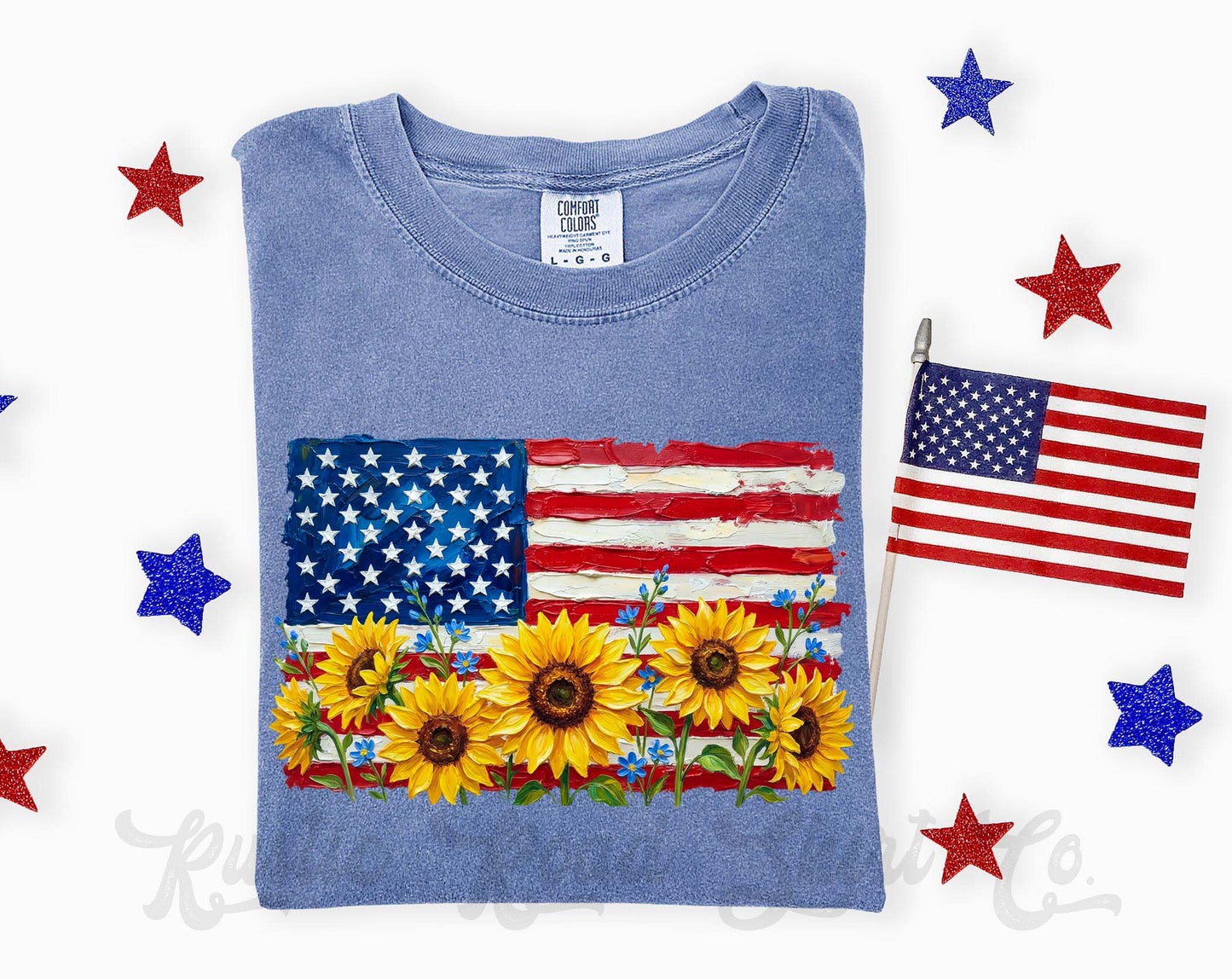 American Flag Sunflower Shirt, 4th of July Shirt, Comfort Colors Shirt