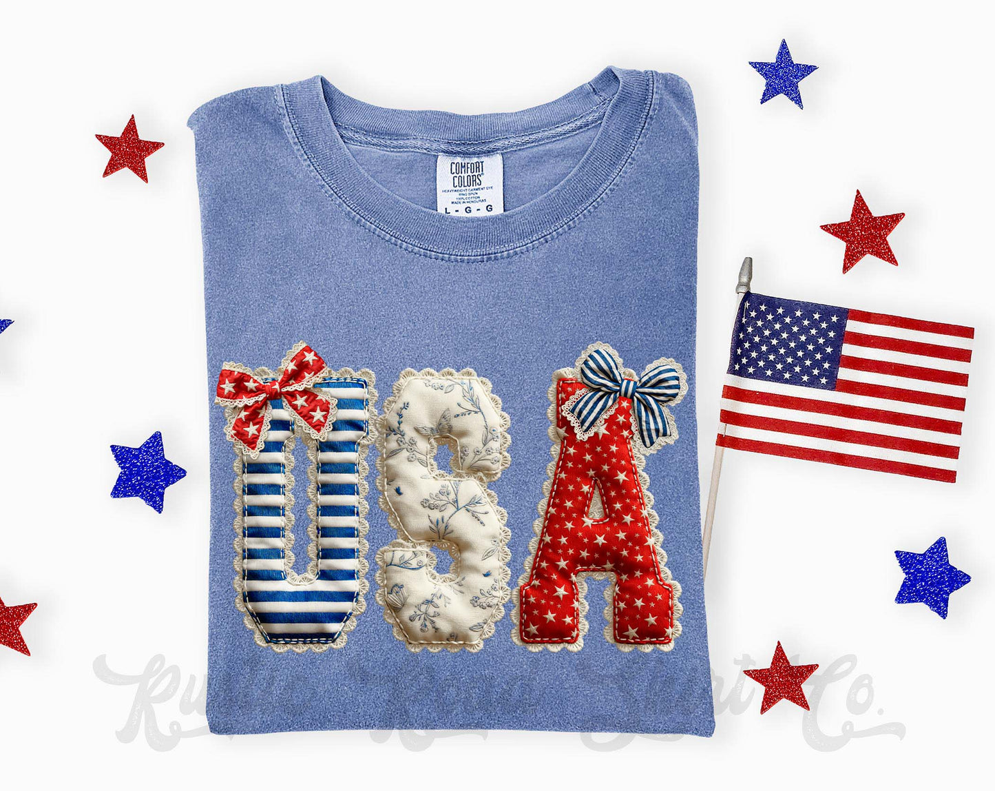 USA Faux Quilt Shirt, 4th of July Shirt, Comfort Colors Shirt