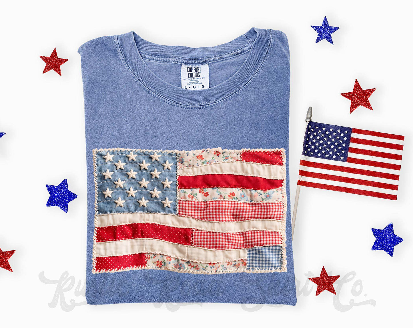 American Flag Faux Quilt Shirt, 4th of July Shirt, Comfort Colors Shirt