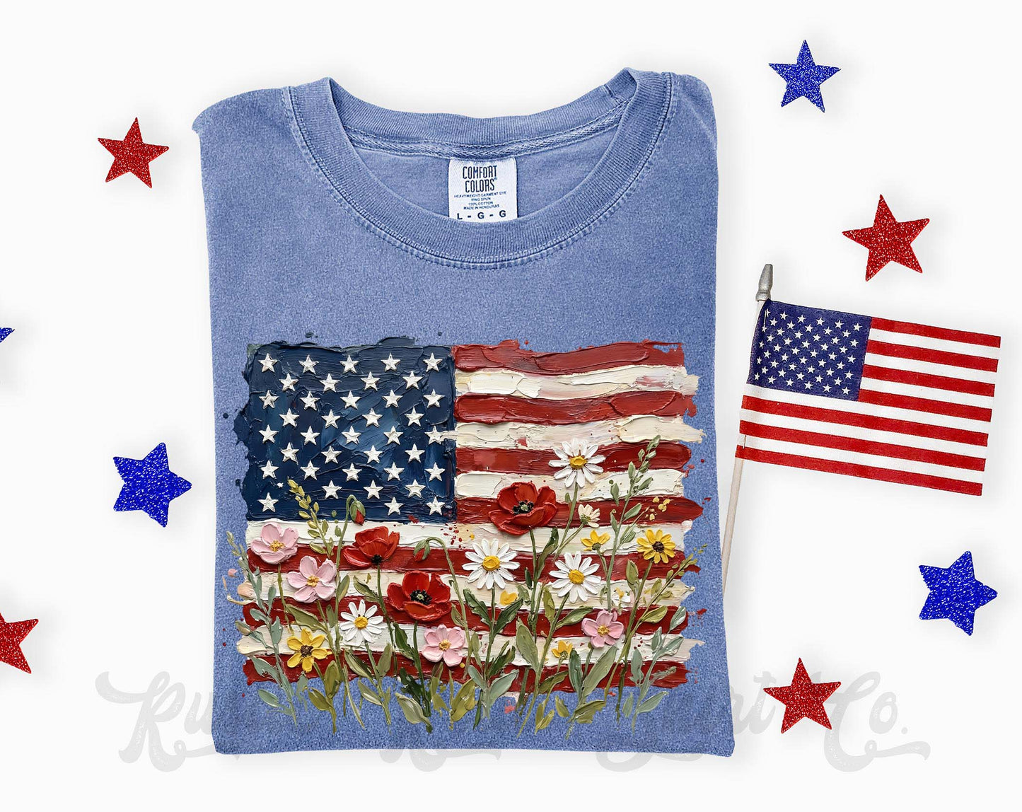 American Flag Flower Shirt, 4th of July Shirt, Comfort Colors Shirt