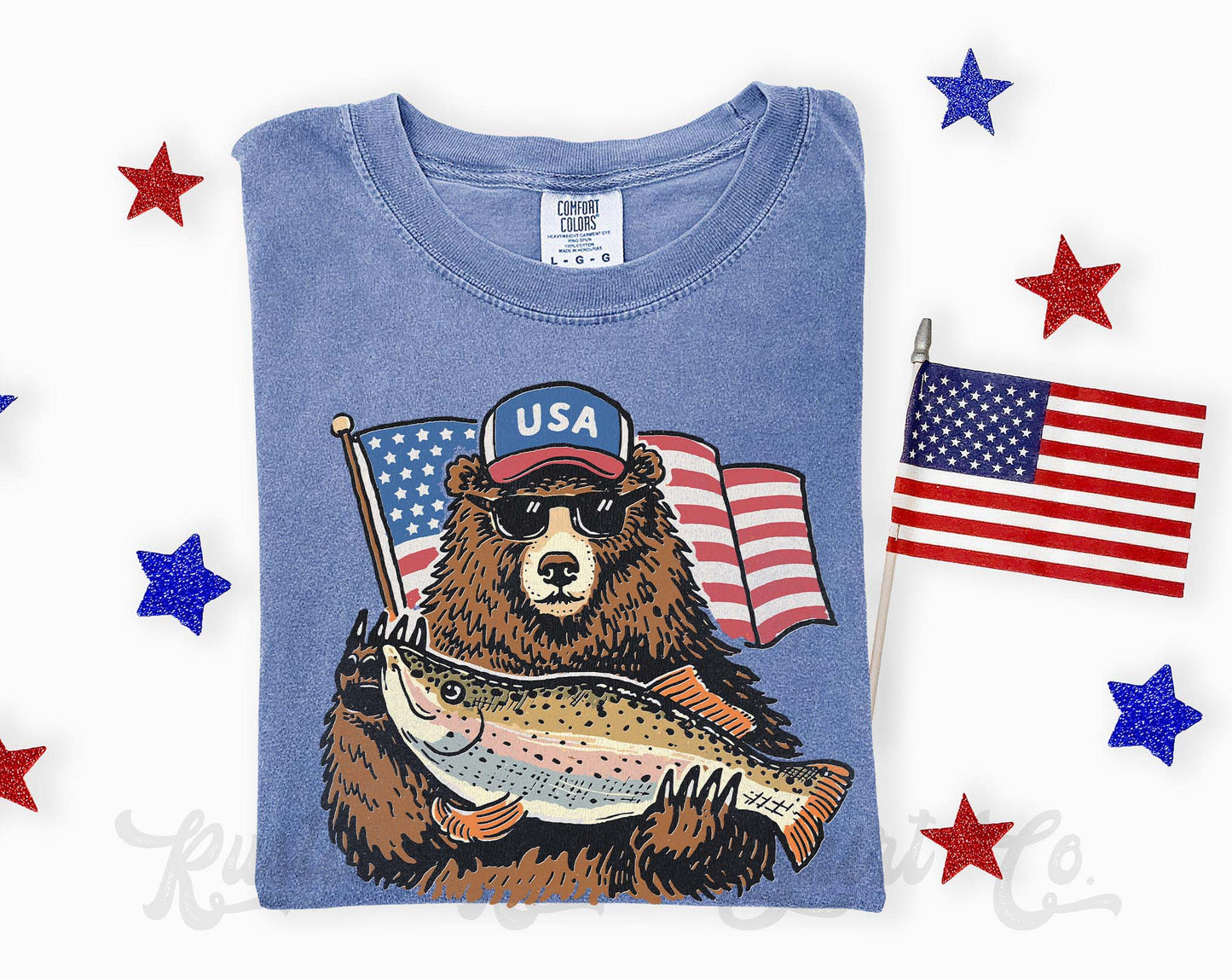 Fish and Bear Patriotic Shirt, 4th of July Shirt, Comfort Colors Shirt