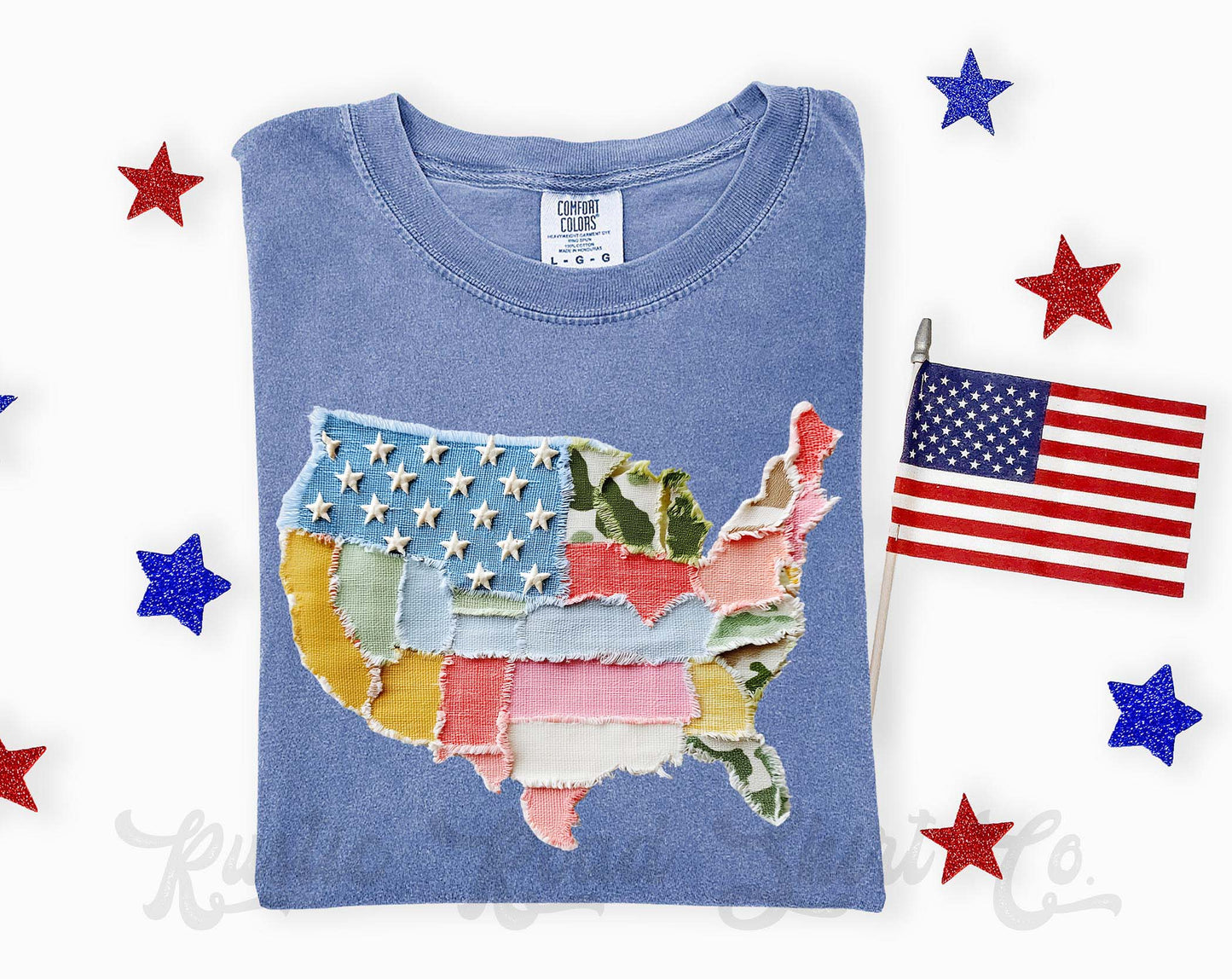USA Faux Quilt Shirt, 4th of July Shirt, Comfort Colors Shirt