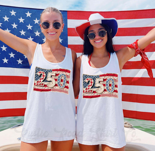 250 Years America Faux Quilt Tank Top, 4th of July Tank Top, Comfort Colors Tank Top