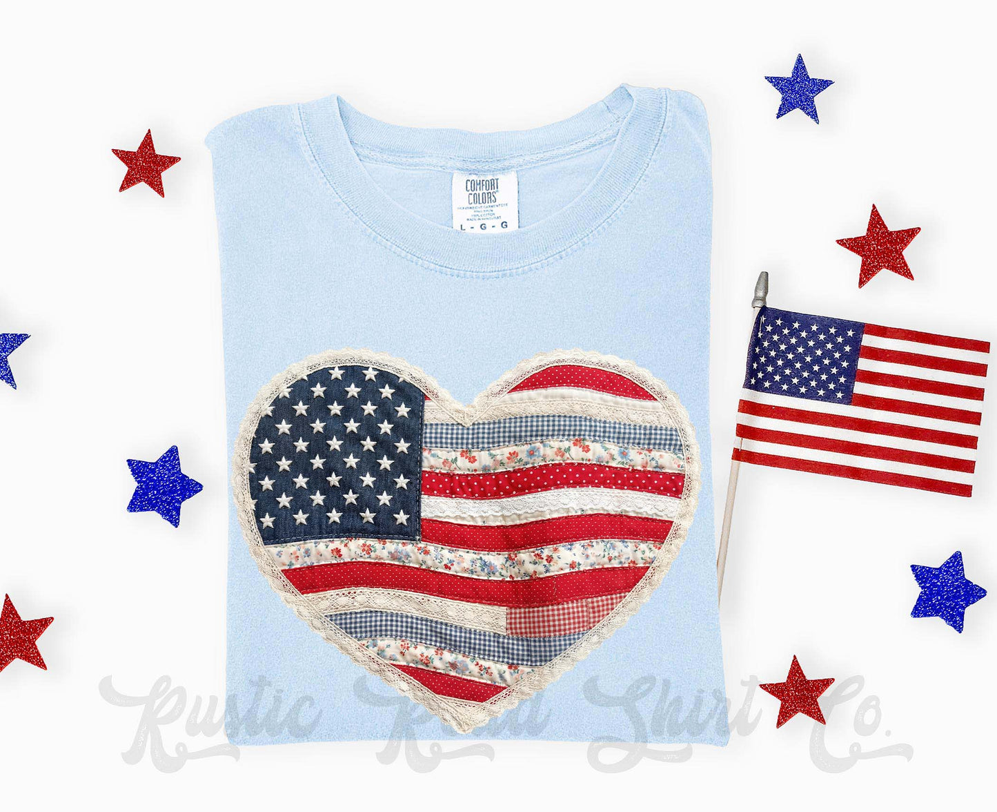 USA Heart Faux Quilt Shirt, 4th of July Shirt, Comfort Colors Shirt