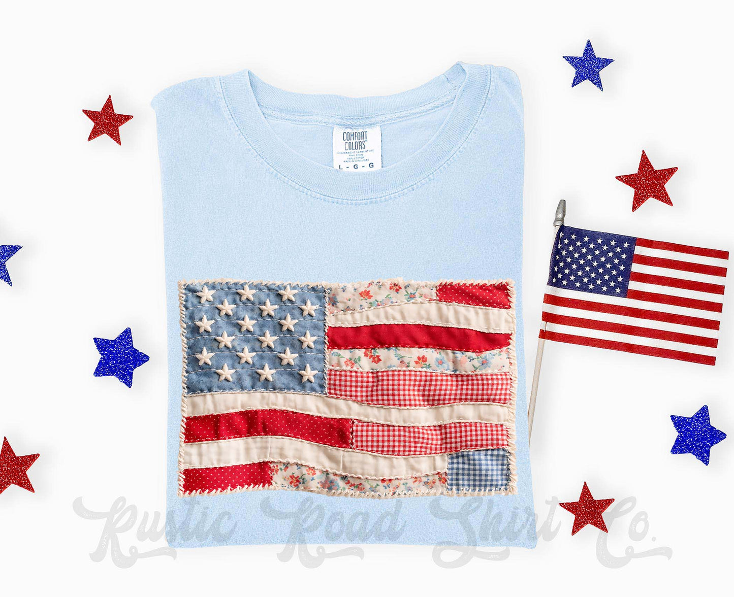 American Flag Faux Quilt Shirt, 4th of July Shirt, Comfort Colors Shirt