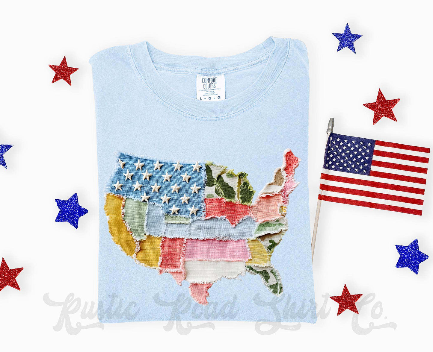 USA Faux Quilt Shirt, 4th of July Shirt, Comfort Colors Shirt