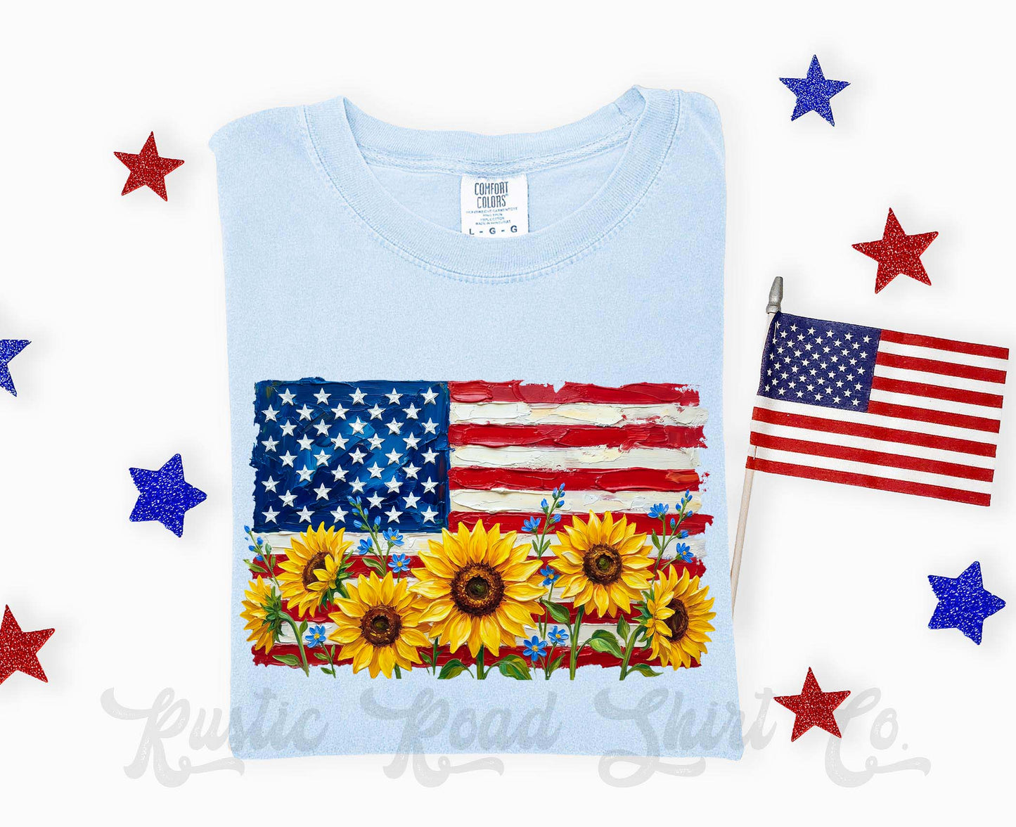American Flag Sunflower Shirt, 4th of July Shirt, Comfort Colors Shirt