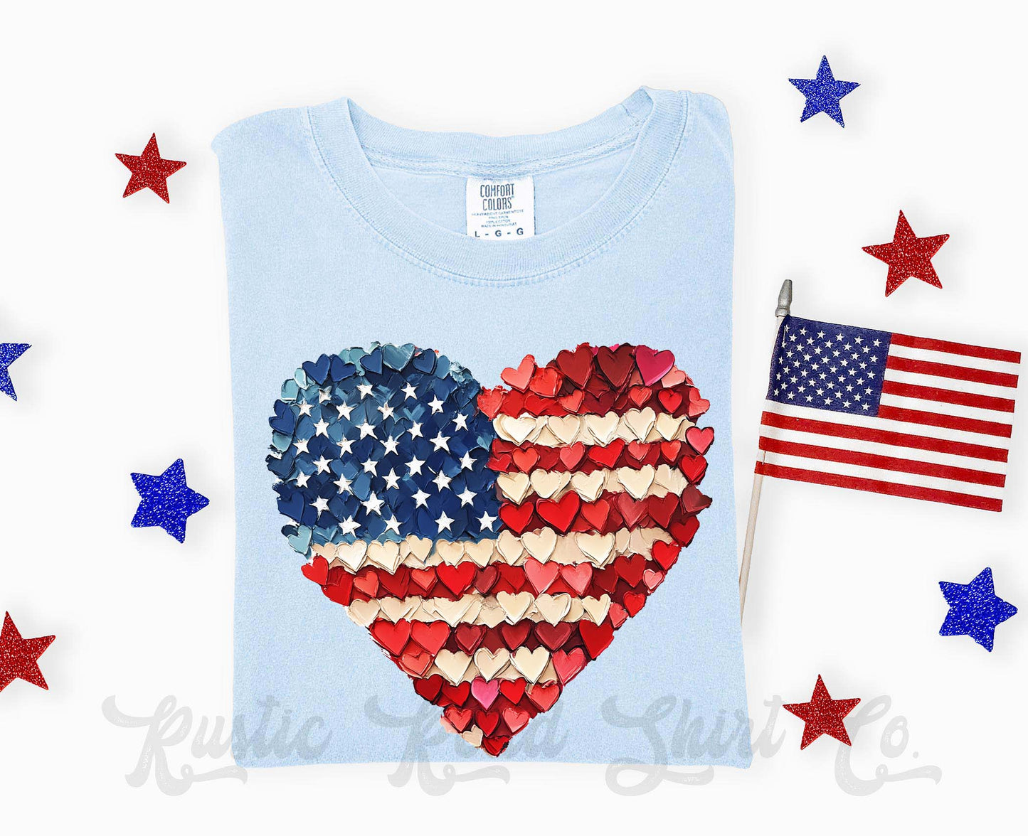 Heart American Flag July Shirt, 4th of July Shirt, Comfort Colors Shirt