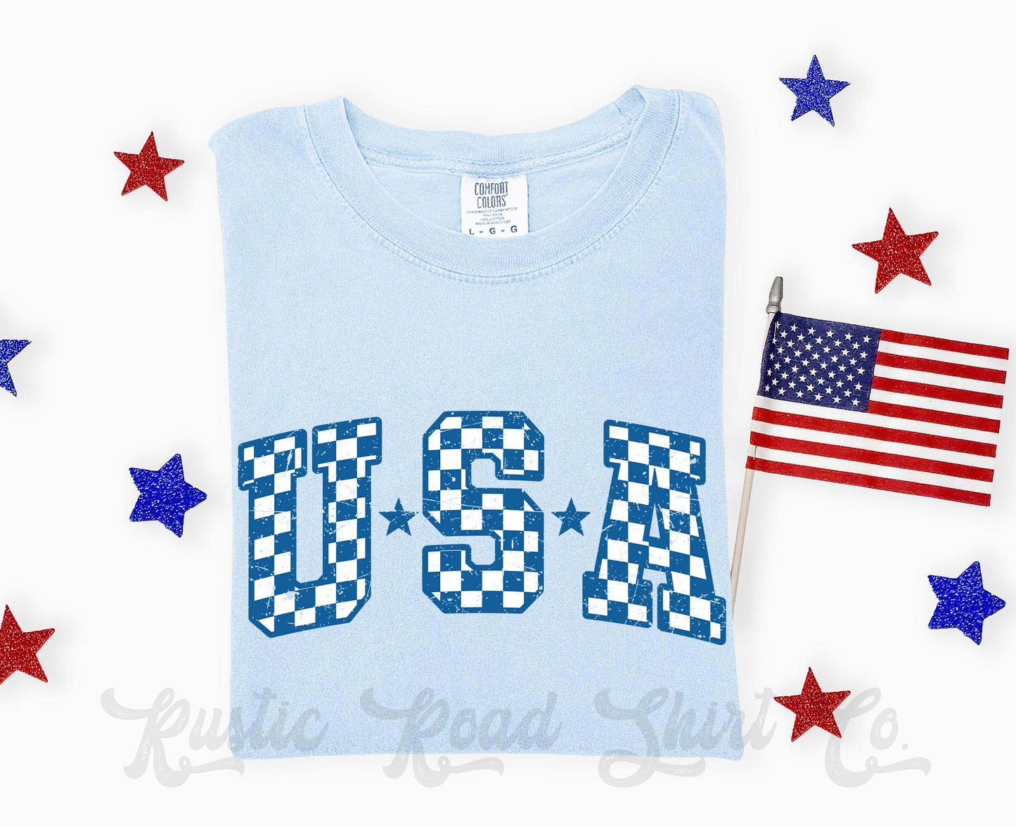 USA Checkered Shirt, Patriotic Shirt, 4th of July Shirt, Comfort Colors Shirt