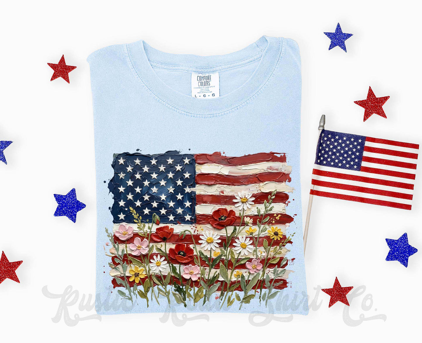 American Flag Flower Shirt, 4th of July Shirt, Comfort Colors Shirt