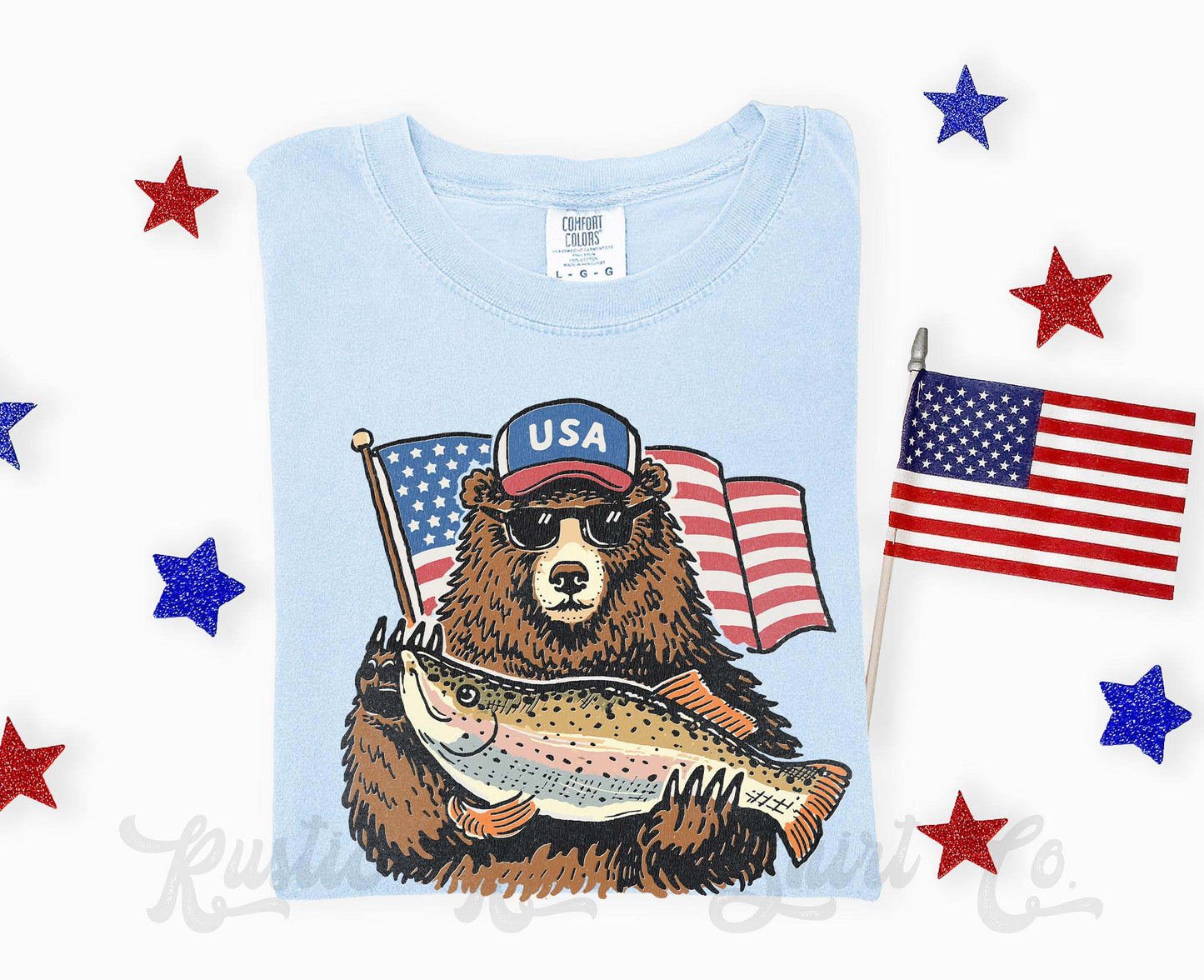 Fish and Bear Patriotic Shirt, 4th of July Shirt, Comfort Colors Shirt