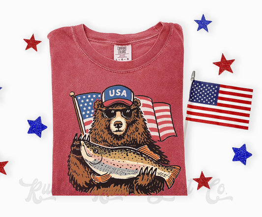 Fish and Bear Patriotic Shirt, 4th of July Shirt, Comfort Colors Shirt