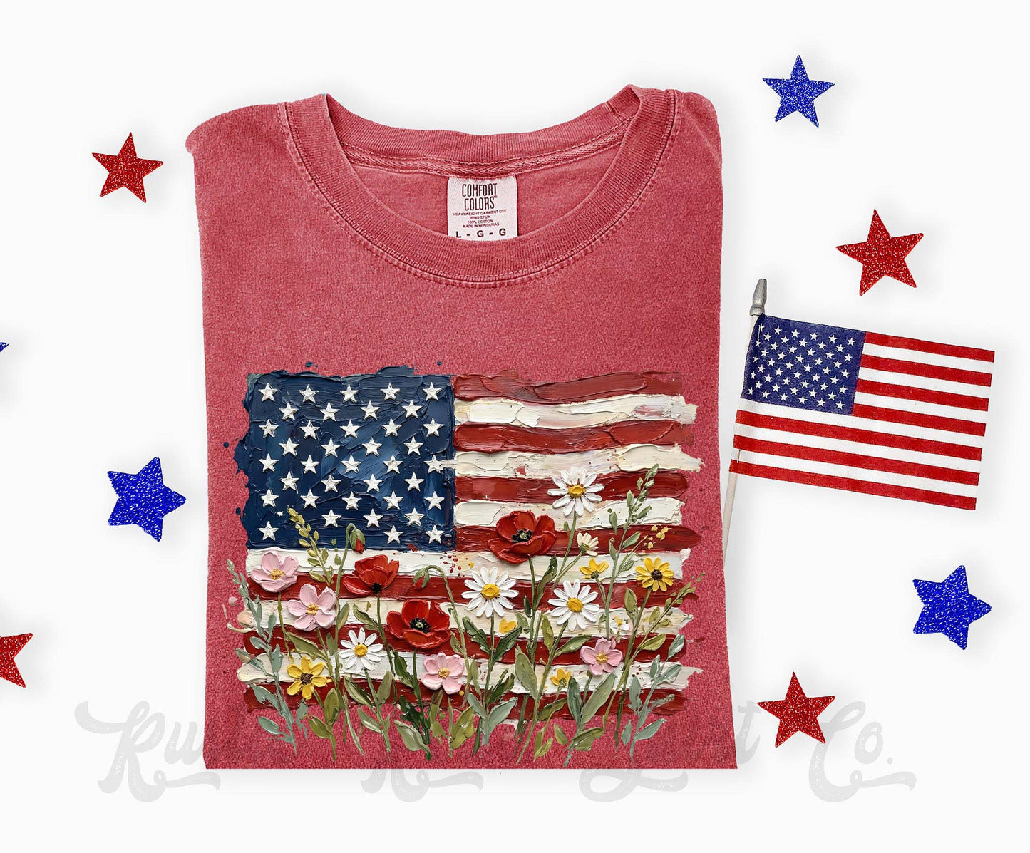 American Flag Flower Shirt, 4th of July Shirt, Comfort Colors Shirt