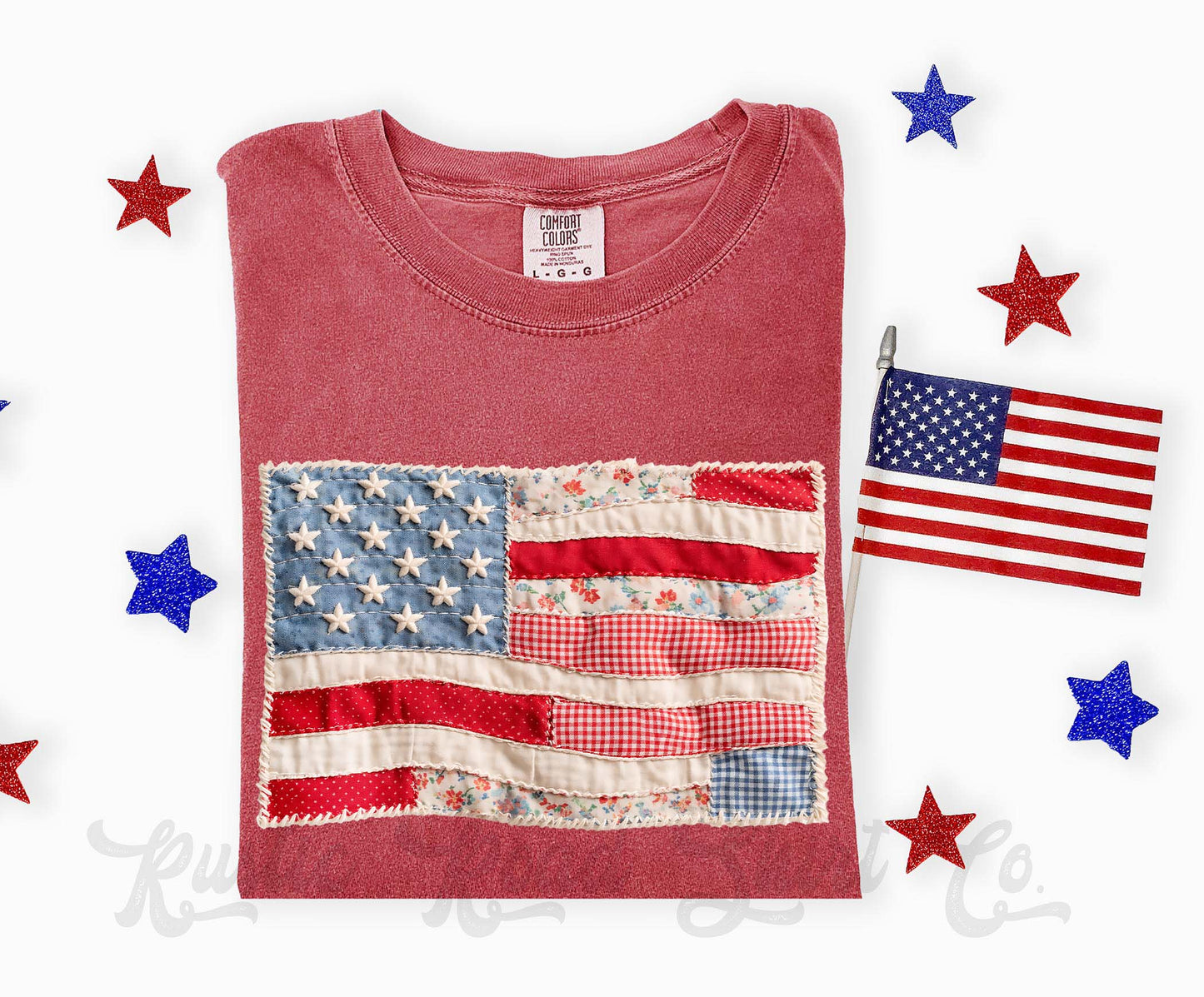 American Flag Faux Quilt Shirt, 4th of July Shirt, Comfort Colors Shirt