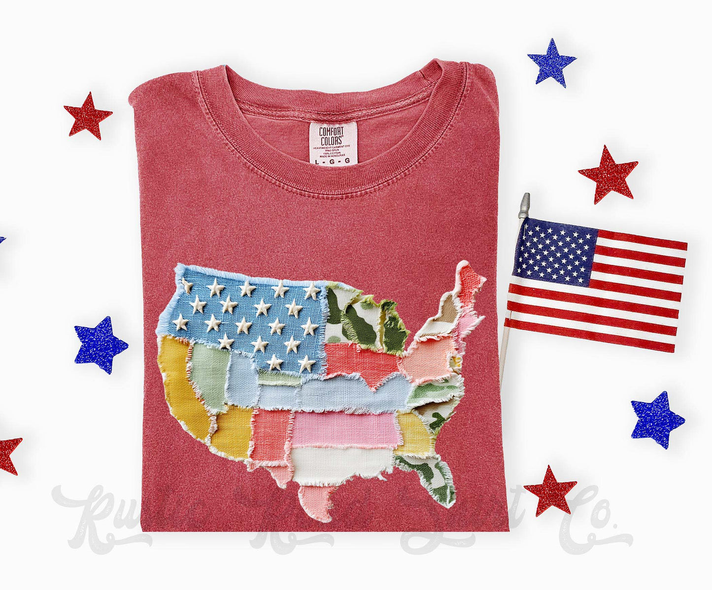 USA Faux Quilt Shirt, 4th of July Shirt, Comfort Colors Shirt