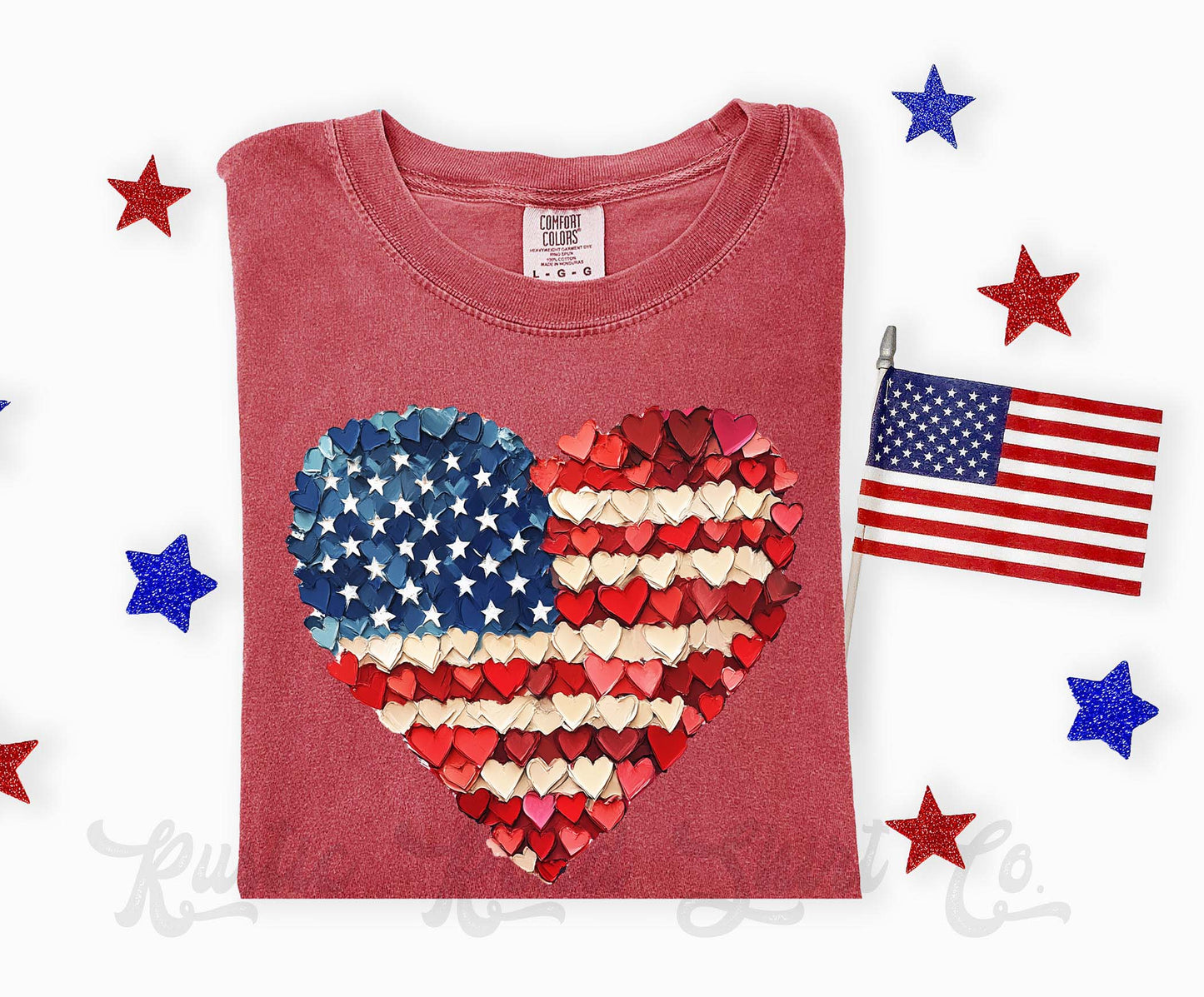 Heart American Flag July Shirt, 4th of July Shirt, Comfort Colors Shirt