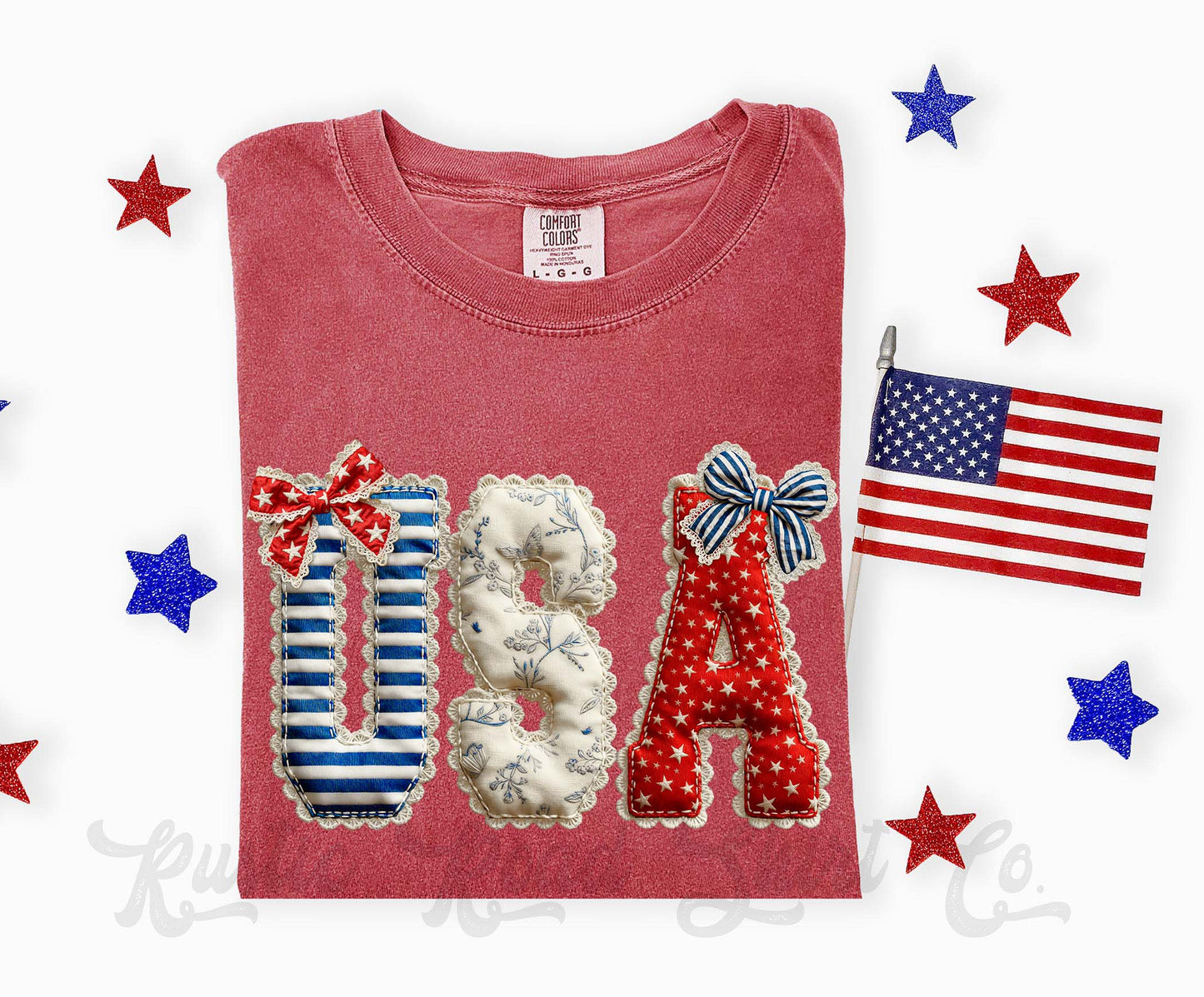 USA Faux Quilt Shirt, 4th of July Shirt, Comfort Colors Shirt