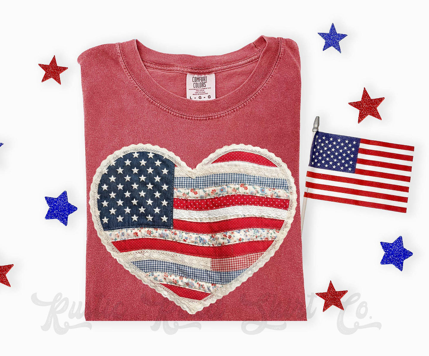 USA Heart Faux Quilt Shirt, 4th of July Shirt, Comfort Colors Shirt